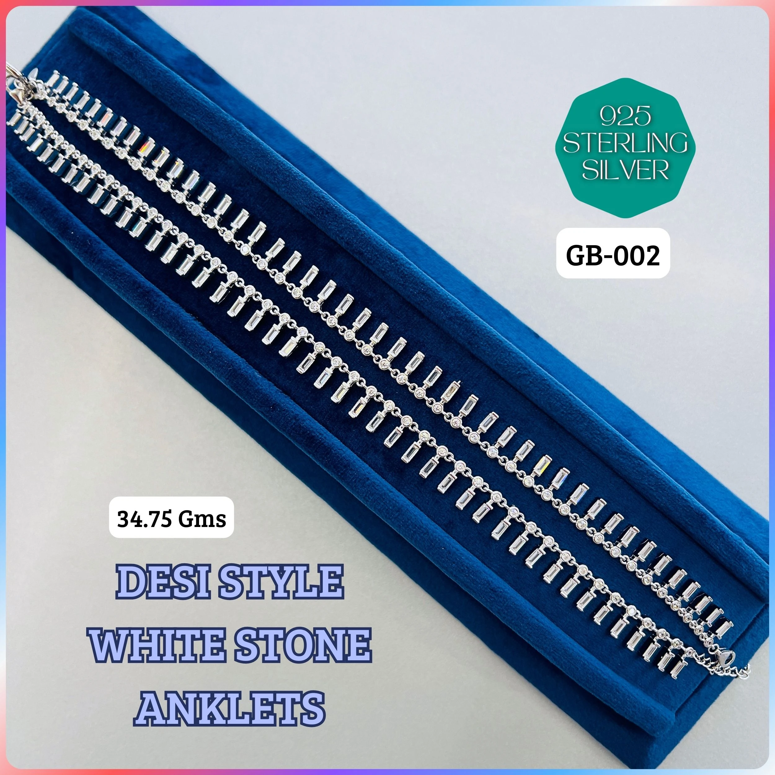 CZ 2-LINE ANKLETS A+ - Premium 925 Silver Jewellery - SKU: GB-002-002 - Hyderabad Silver Importers