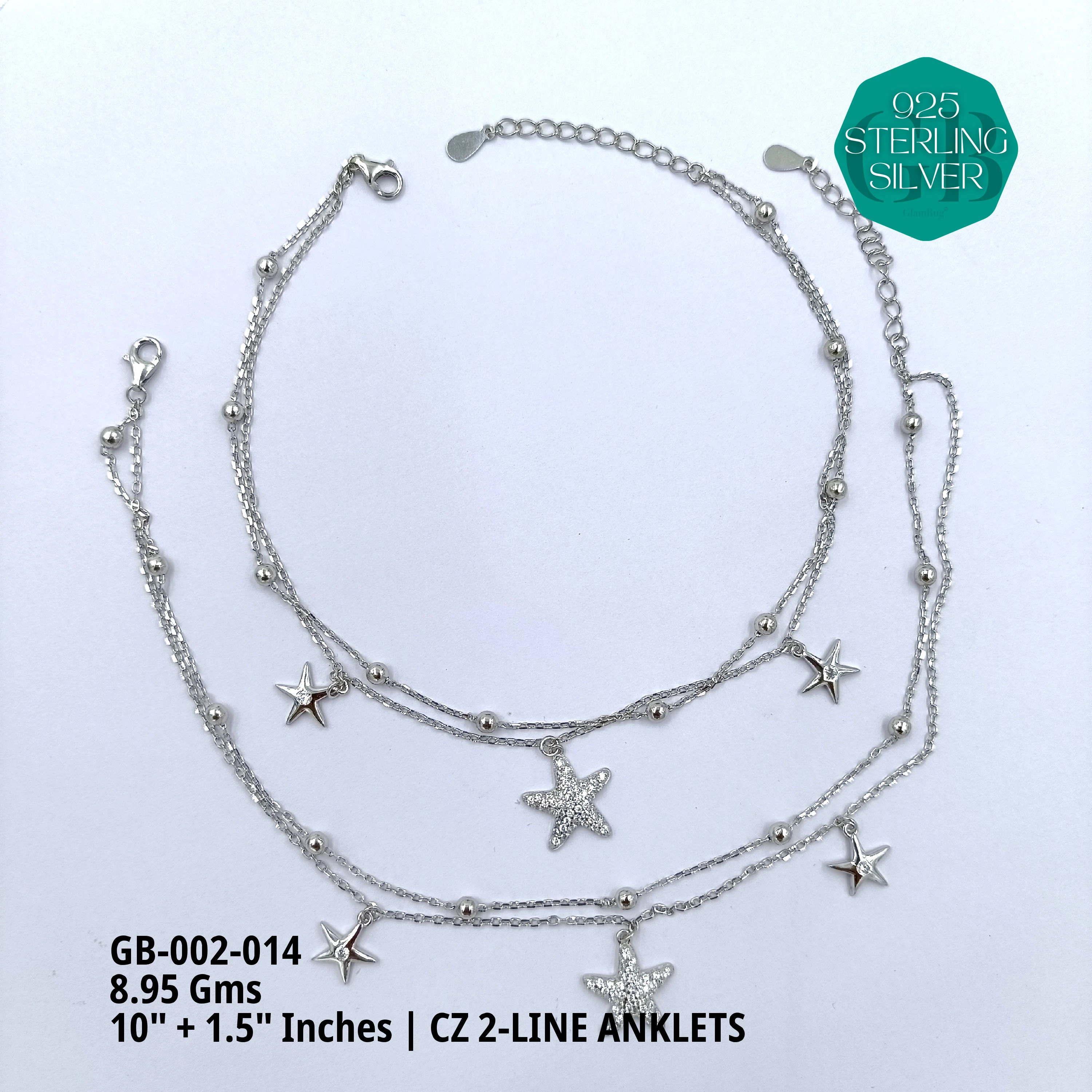 CZ 2-LINE ANKLETS A+ - Premium 925 Silver Jewellery - SKU: GB-002-014 - Hyderabad Silver Importers