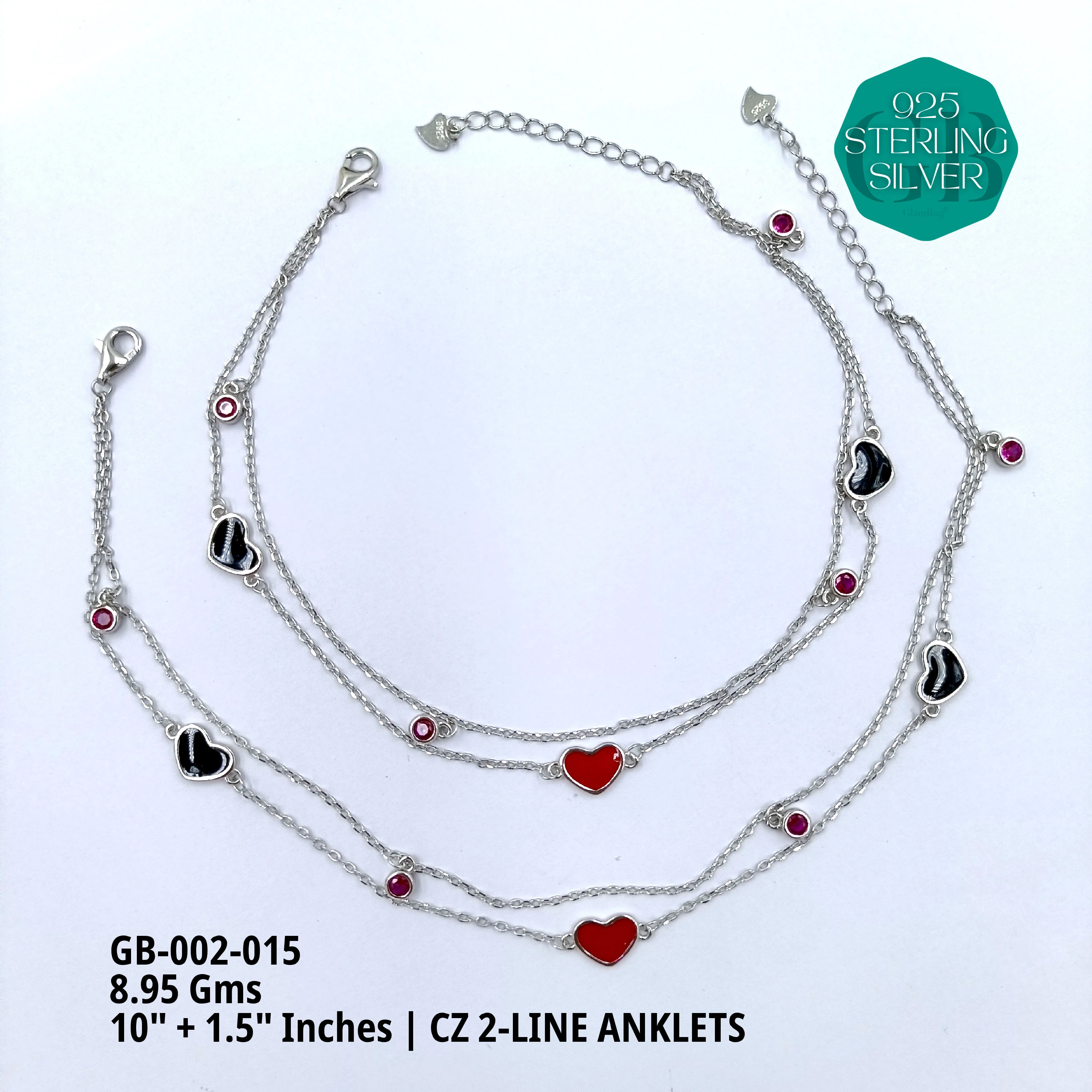 CZ 2-LINE ANKLETS A+ - Premium 925 Silver Jewellery - SKU: GB-002-015 - Hyderabad Silver Importers
