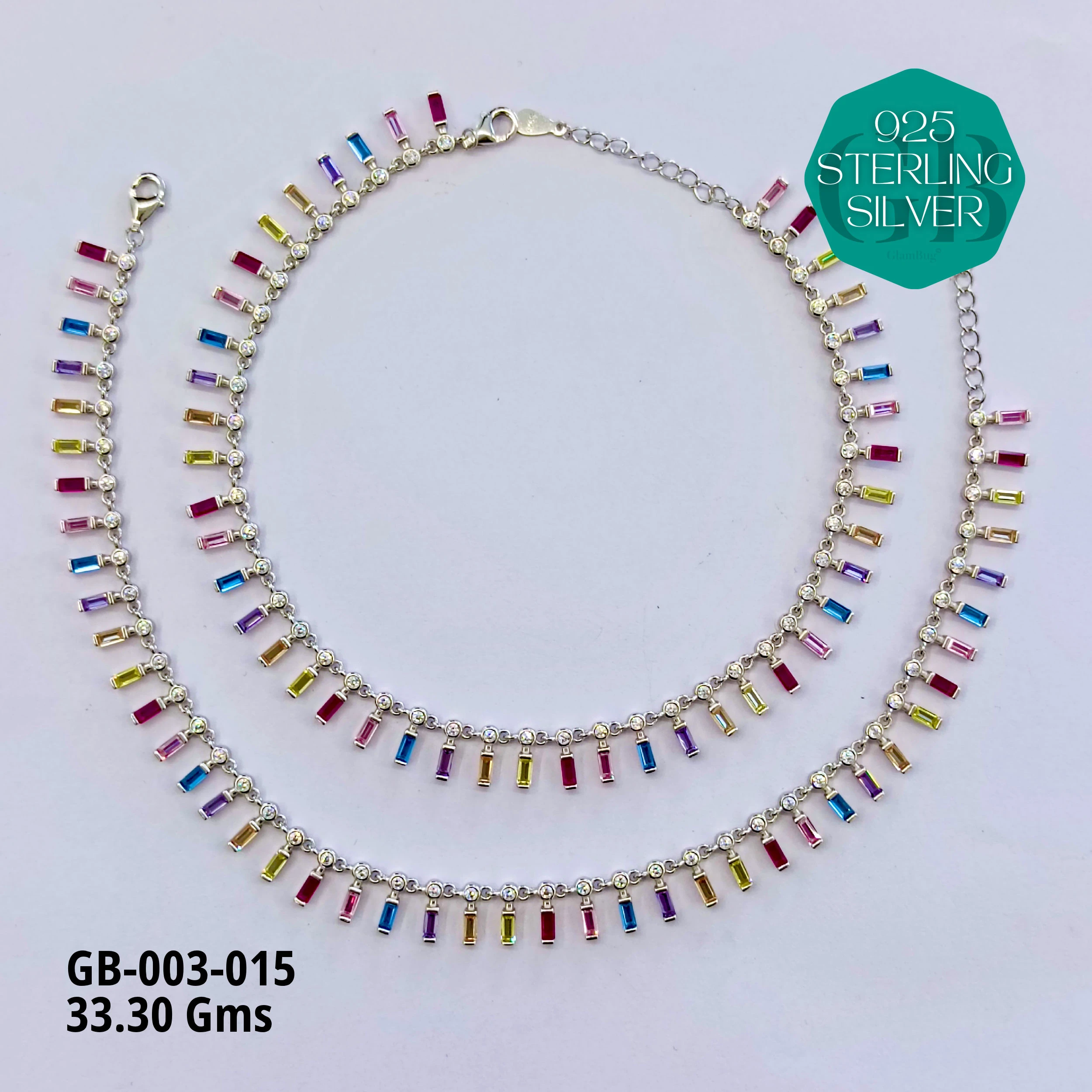 CZ DESI STYLE COLOUR ANKLETS - Premium 925 Silver Jewellery - SKU: GB-003-015 - Hyderabad Silver Importers