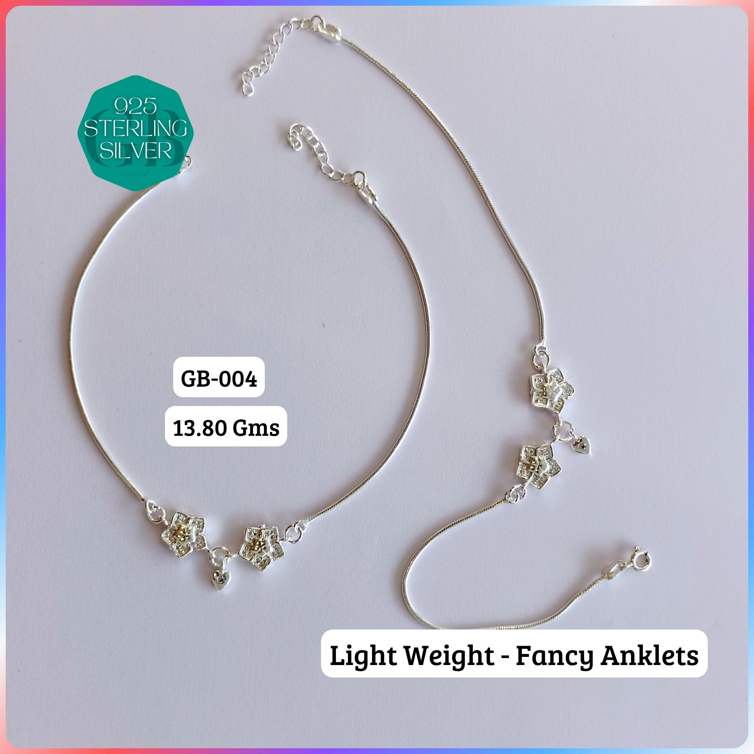 HP LIGHT WEIGHT FANCY ANKLET - Premium 925 Silver Jewellery - SKU: GB-004-010 - Hyderabad Silver Importers