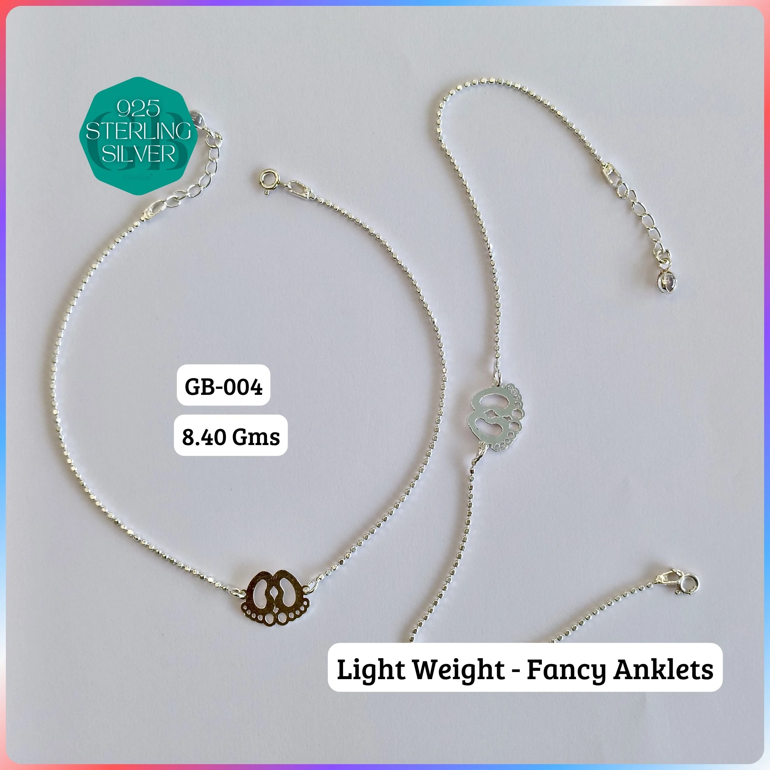 HP LIGHT WEIGHT FANCY ANKLET - Premium 925 Silver Jewellery - SKU: GB-004-012 - Hyderabad Silver Importers