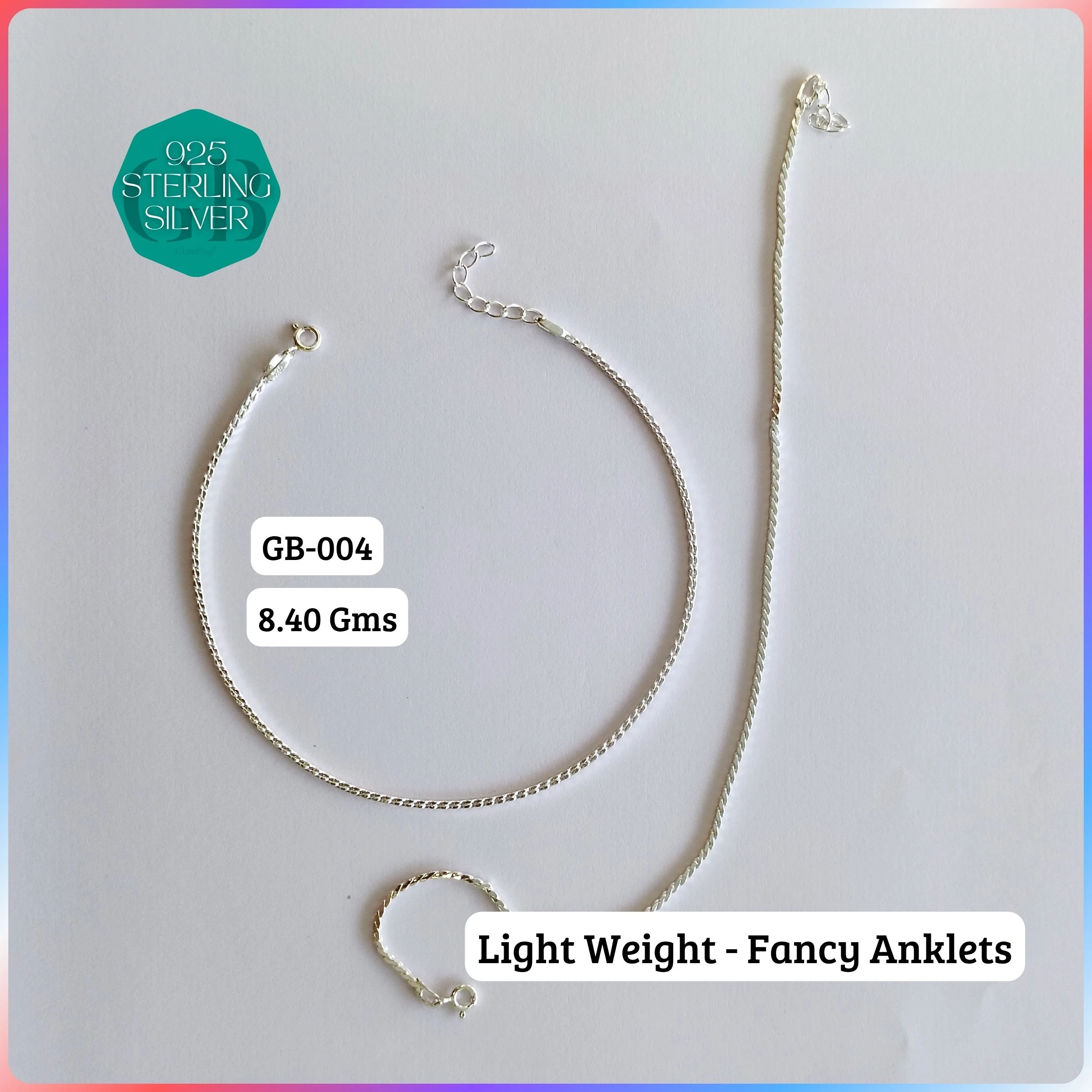HP LIGHT WEIGHT FANCY ANKLET - Premium 925 Silver Jewellery - SKU: GB-004-017 - Hyderabad Silver Importers