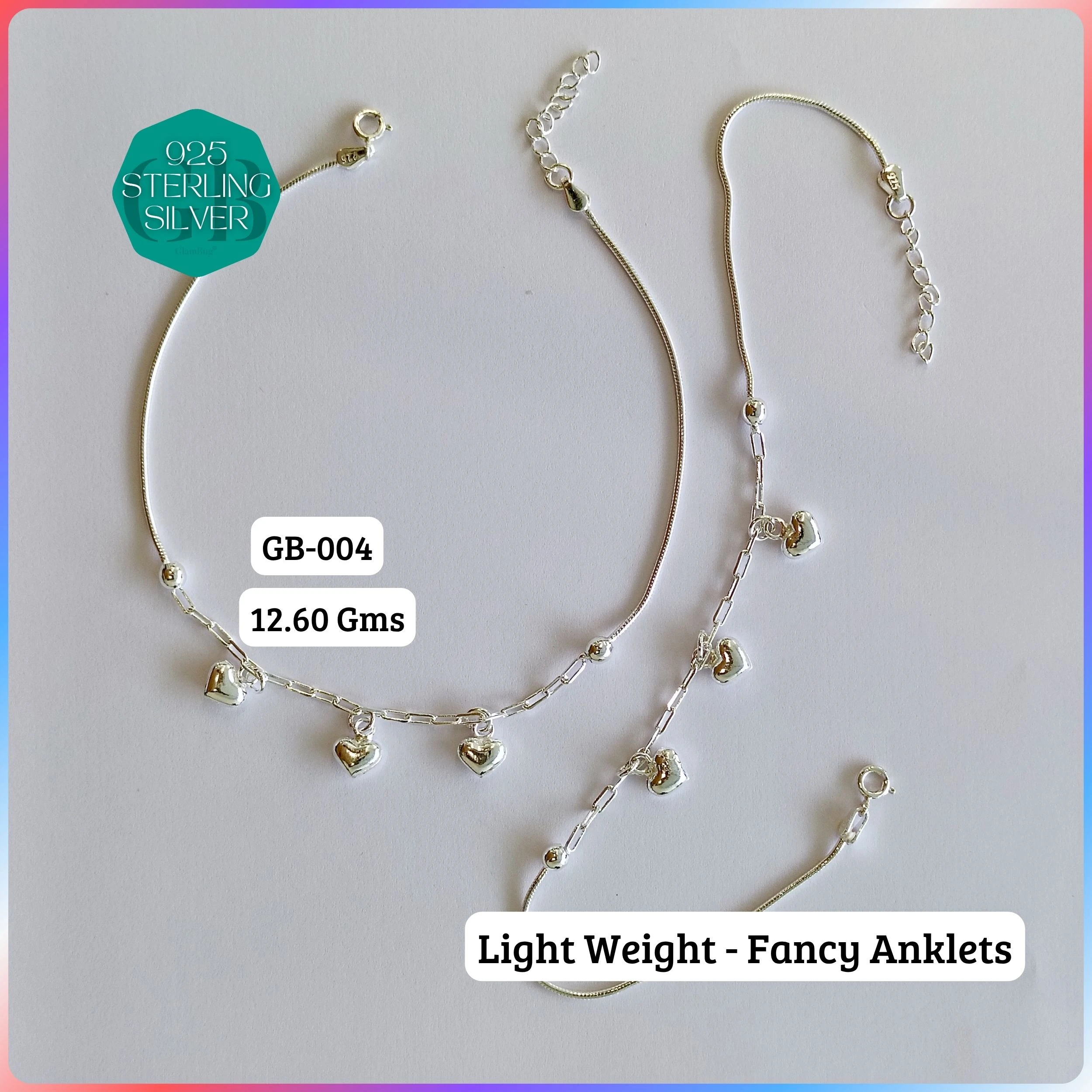 HP LIGHT WEIGHT FANCY ANKLET - Premium 925 Silver Jewellery - SKU: GB-004-020 - Hyderabad Silver Importers