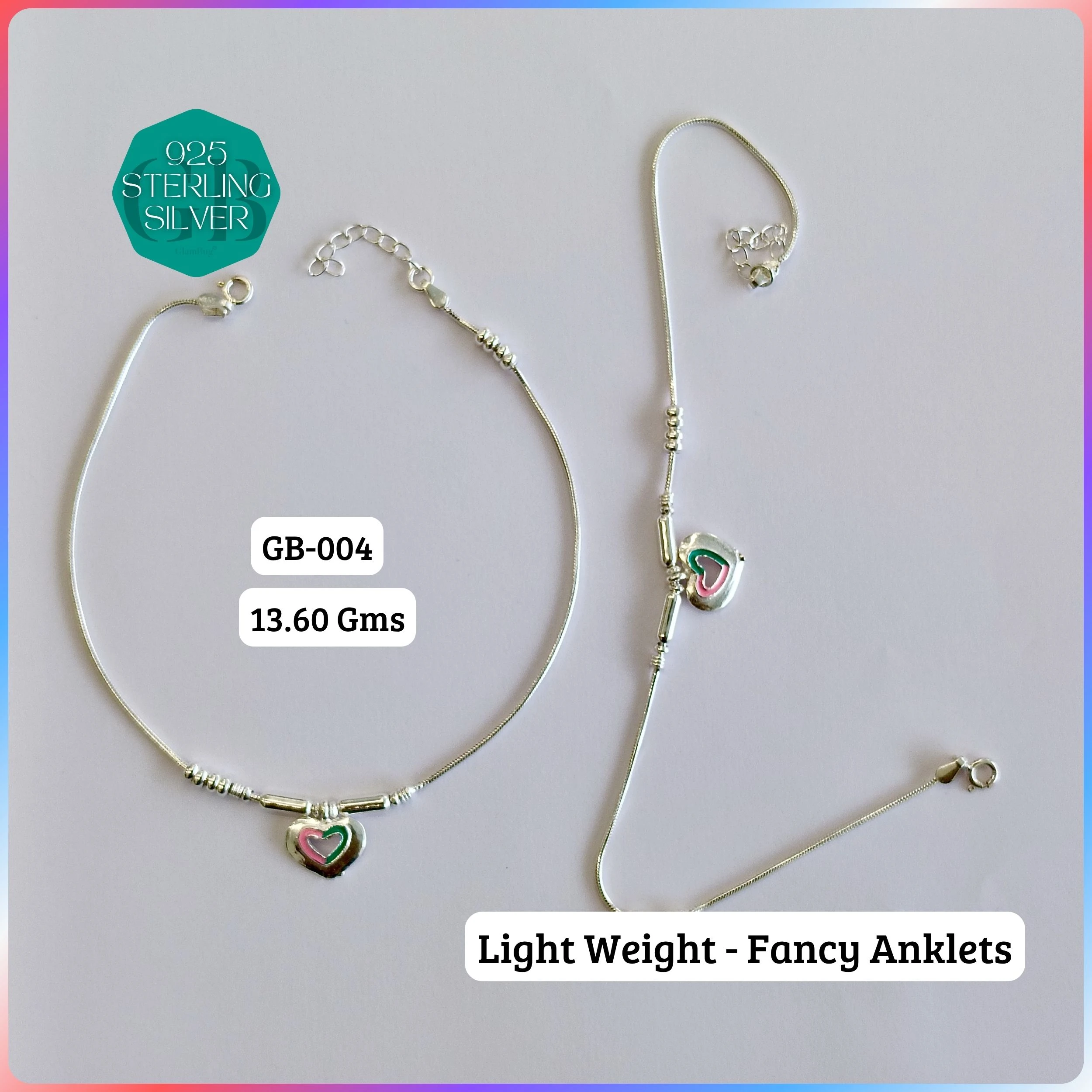 HP LIGHT WEIGHT FANCY ANKLET - Premium 925 Silver Jewellery - SKU: GB-004-024 - Hyderabad Silver Importers