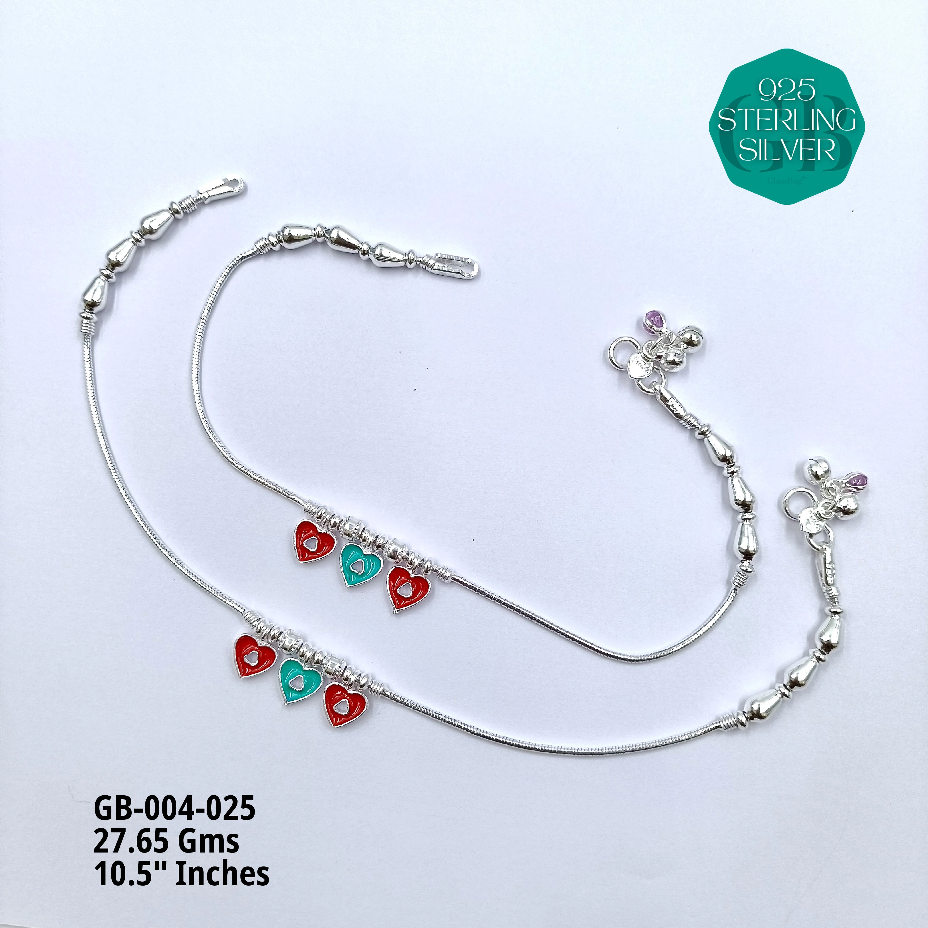 HP LIGHT WEIGHT FANCY ANKLET - Premium 925 Silver Jewellery - SKU: GB-004-025 - Hyderabad Silver Importers