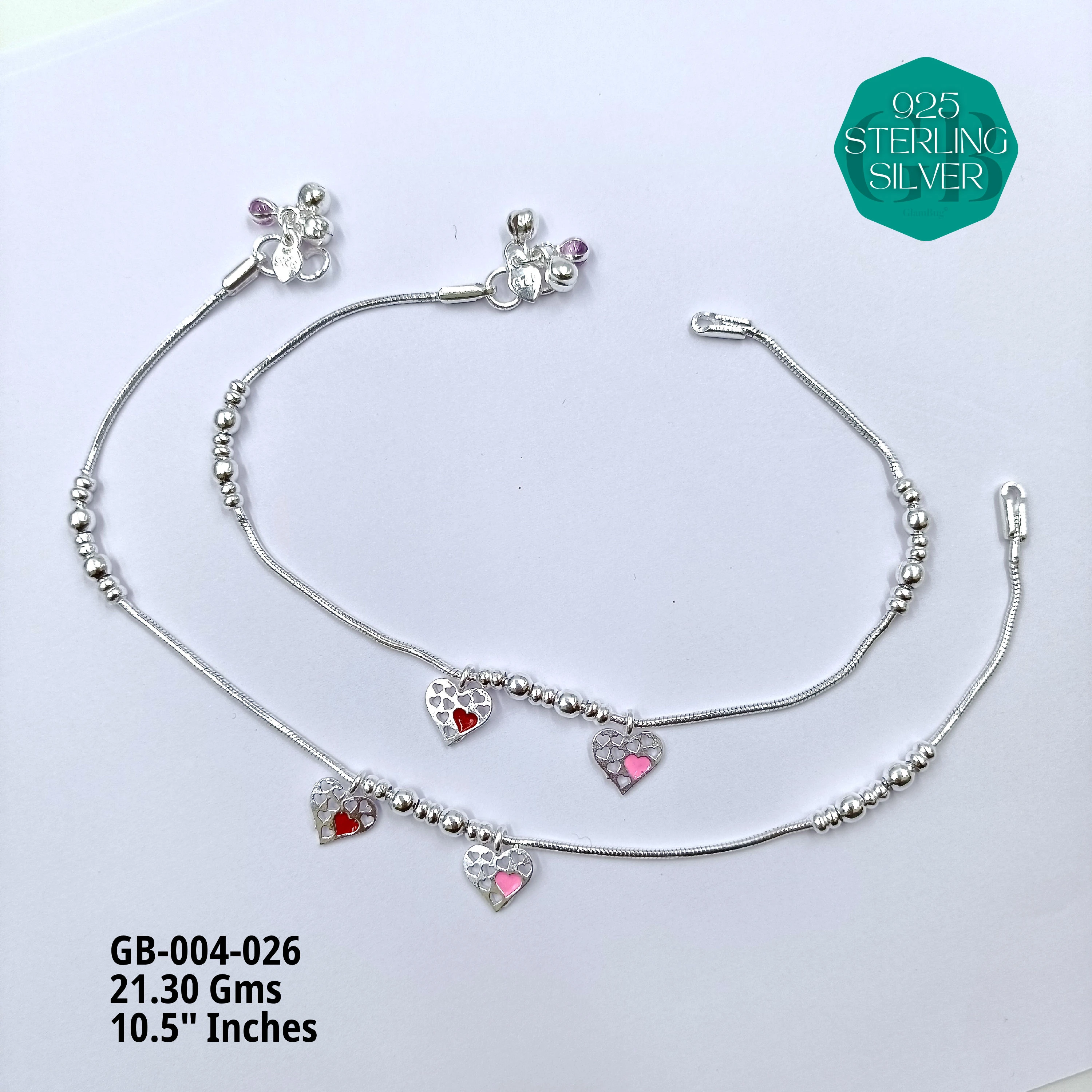 HP LIGHT WEIGHT FANCY ANKLET - Premium 925 Silver Jewellery - SKU: GB-004-026 - Hyderabad Silver Importers