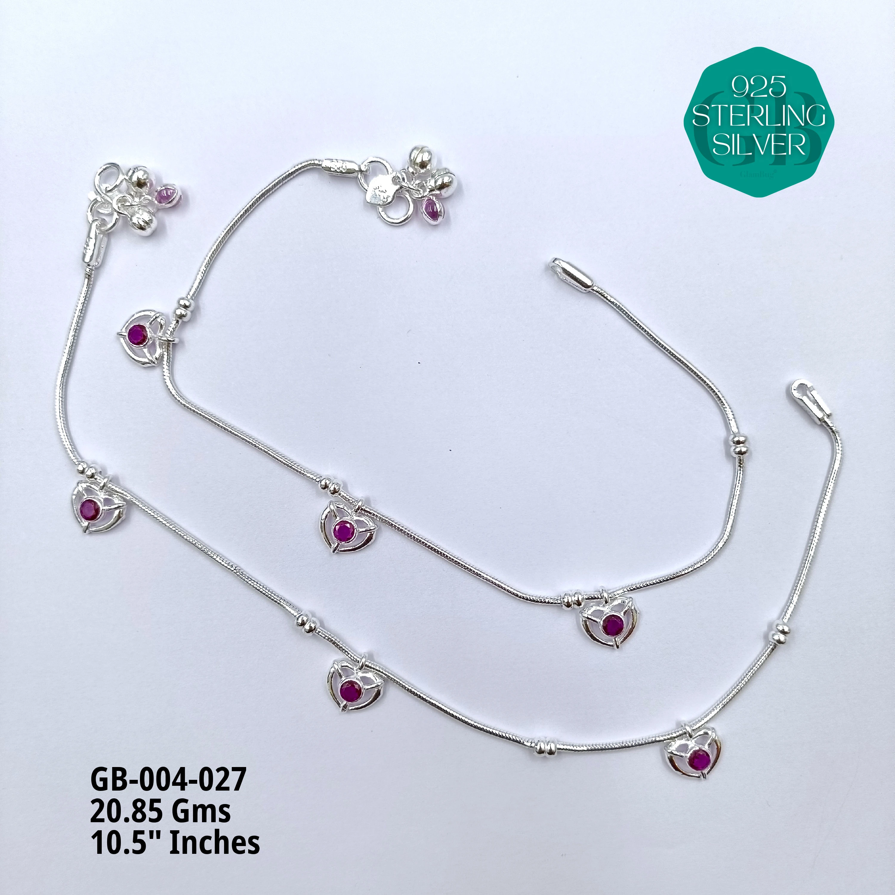 HP LIGHT WEIGHT FANCY ANKLET - Premium 925 Silver Jewellery - SKU: GB-004-027 - Hyderabad Silver Importers