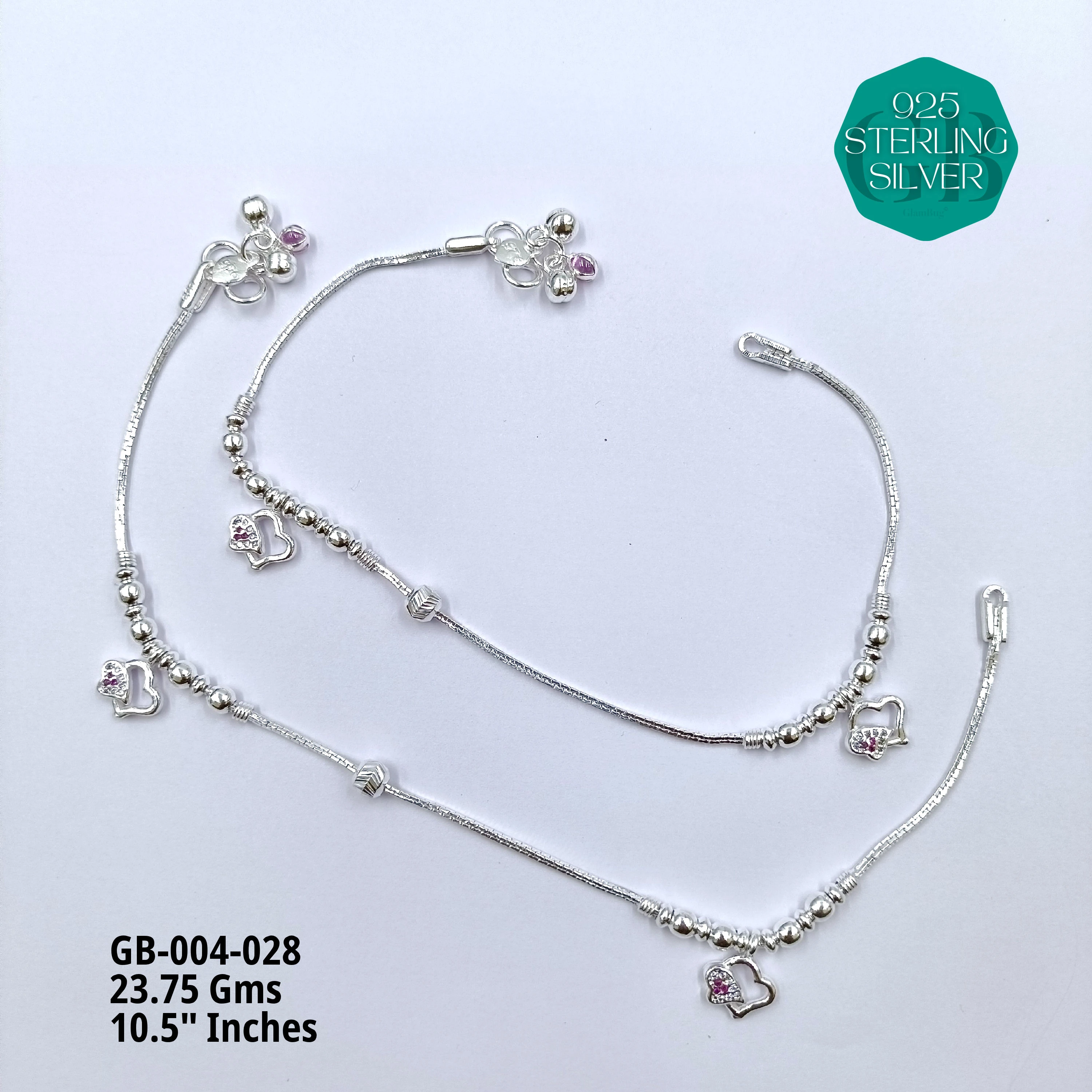 HP LIGHT WEIGHT FANCY ANKLET - Premium 925 Silver Jewellery - SKU: GB-004-028 - Hyderabad Silver Importers