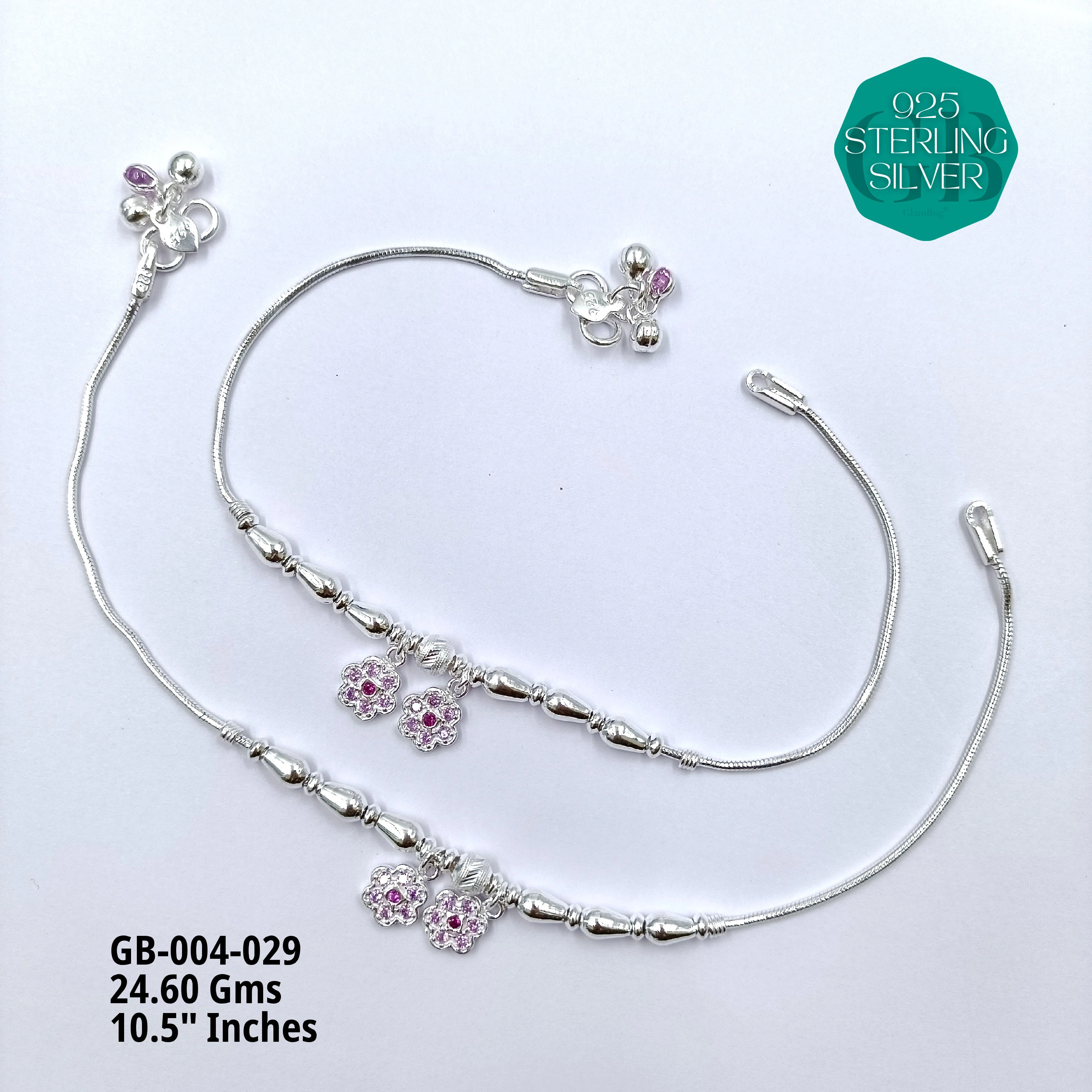 HP LIGHT WEIGHT FANCY ANKLET - Premium 925 Silver Jewellery - SKU: GB-004-029 - Hyderabad Silver Importers