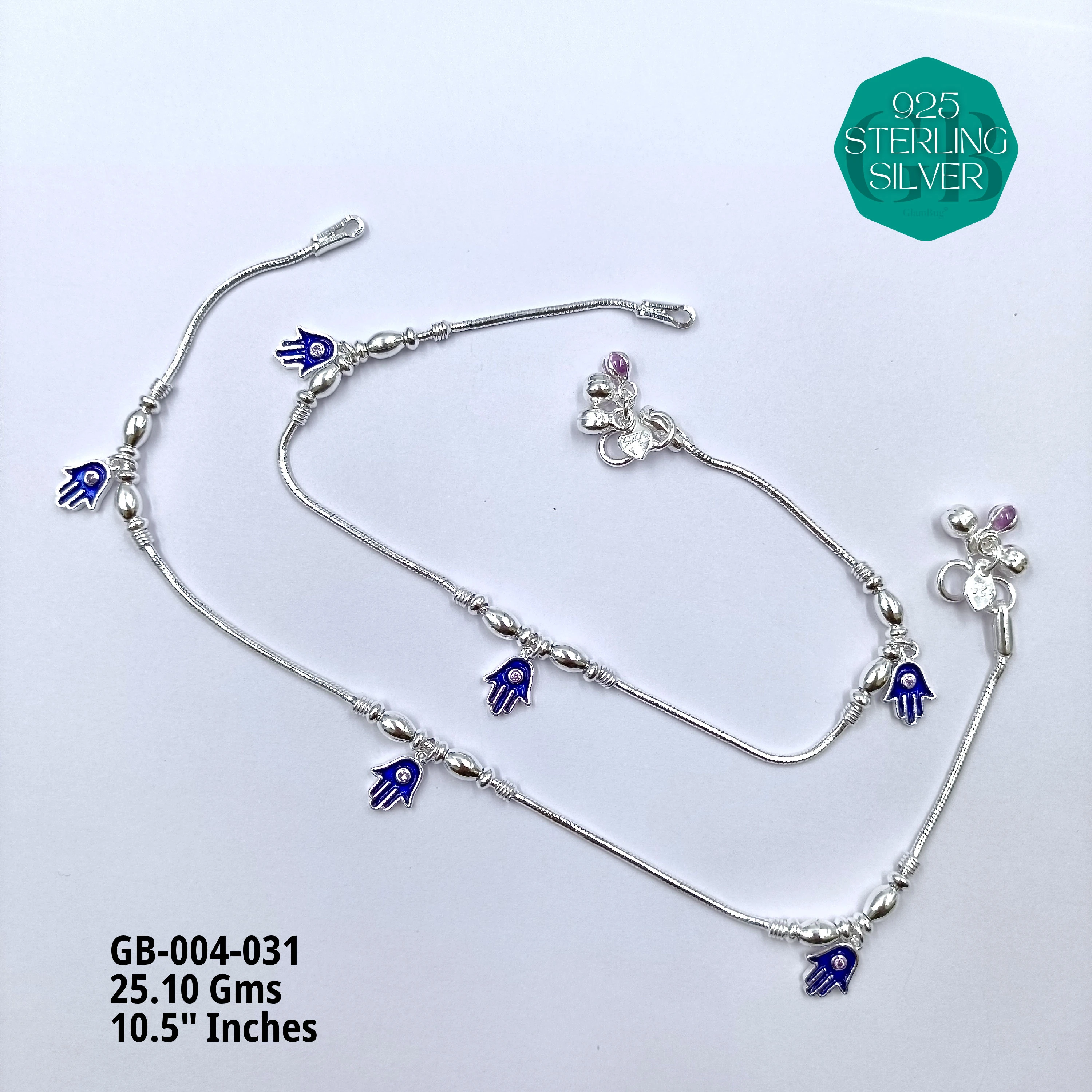 HP LIGHT WEIGHT FANCY ANKLET - Premium 925 Silver Jewellery - SKU: GB-004-031 - Hyderabad Silver Importers