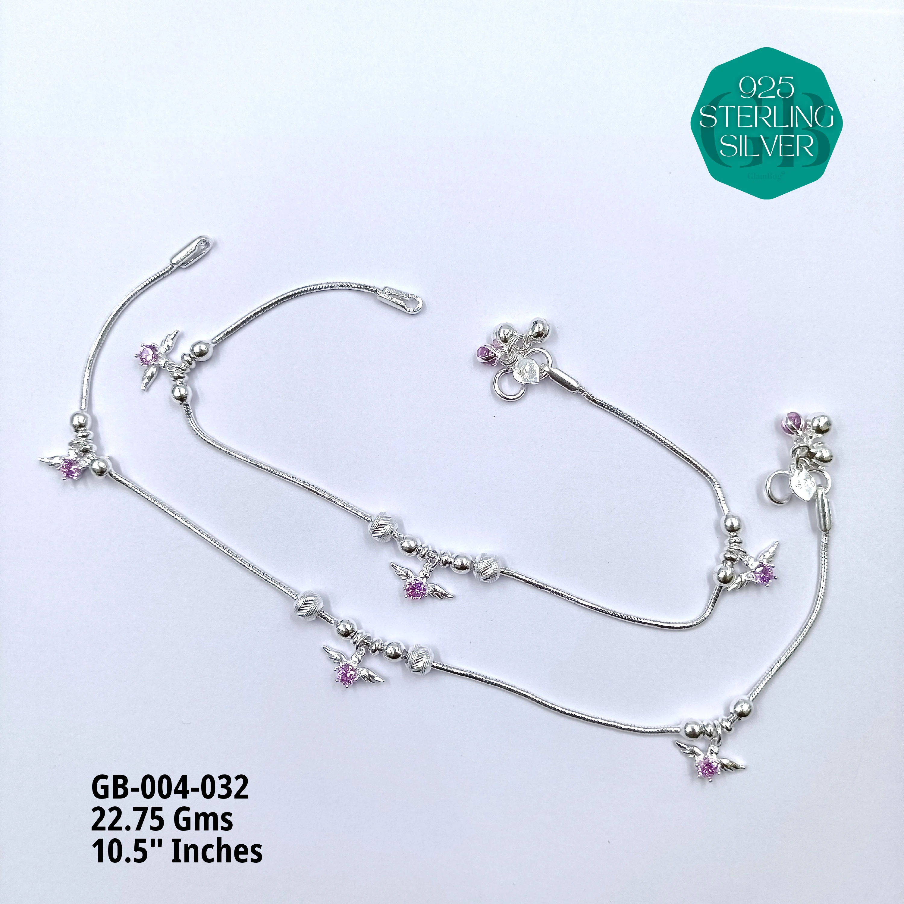 HP LIGHT WEIGHT FANCY ANKLET - Premium 925 Silver Jewellery - SKU: GB-004-032 - Hyderabad Silver Importers