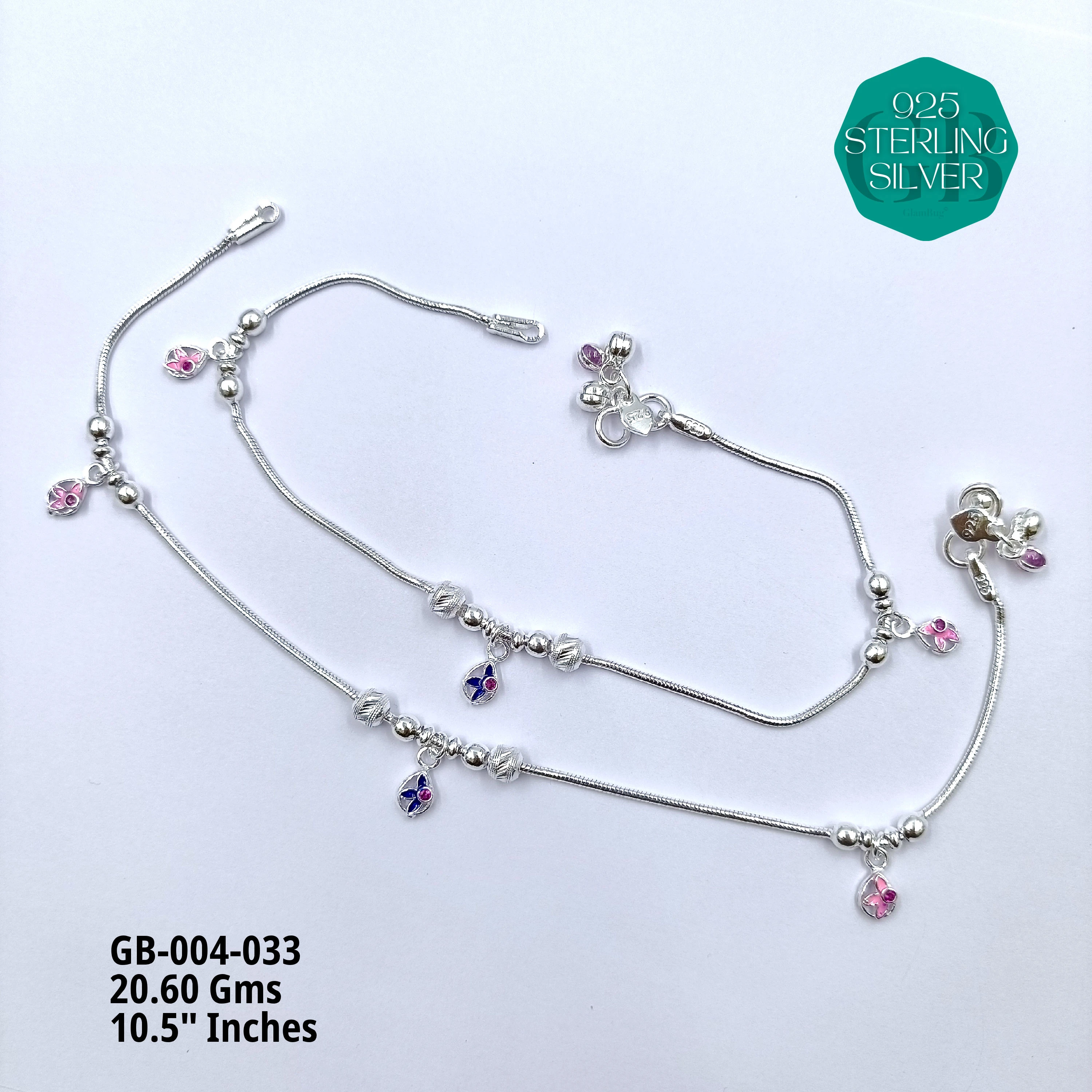 HP LIGHT WEIGHT FANCY ANKLET - Premium 925 Silver Jewellery - SKU: GB-004-033 - Hyderabad Silver Importers