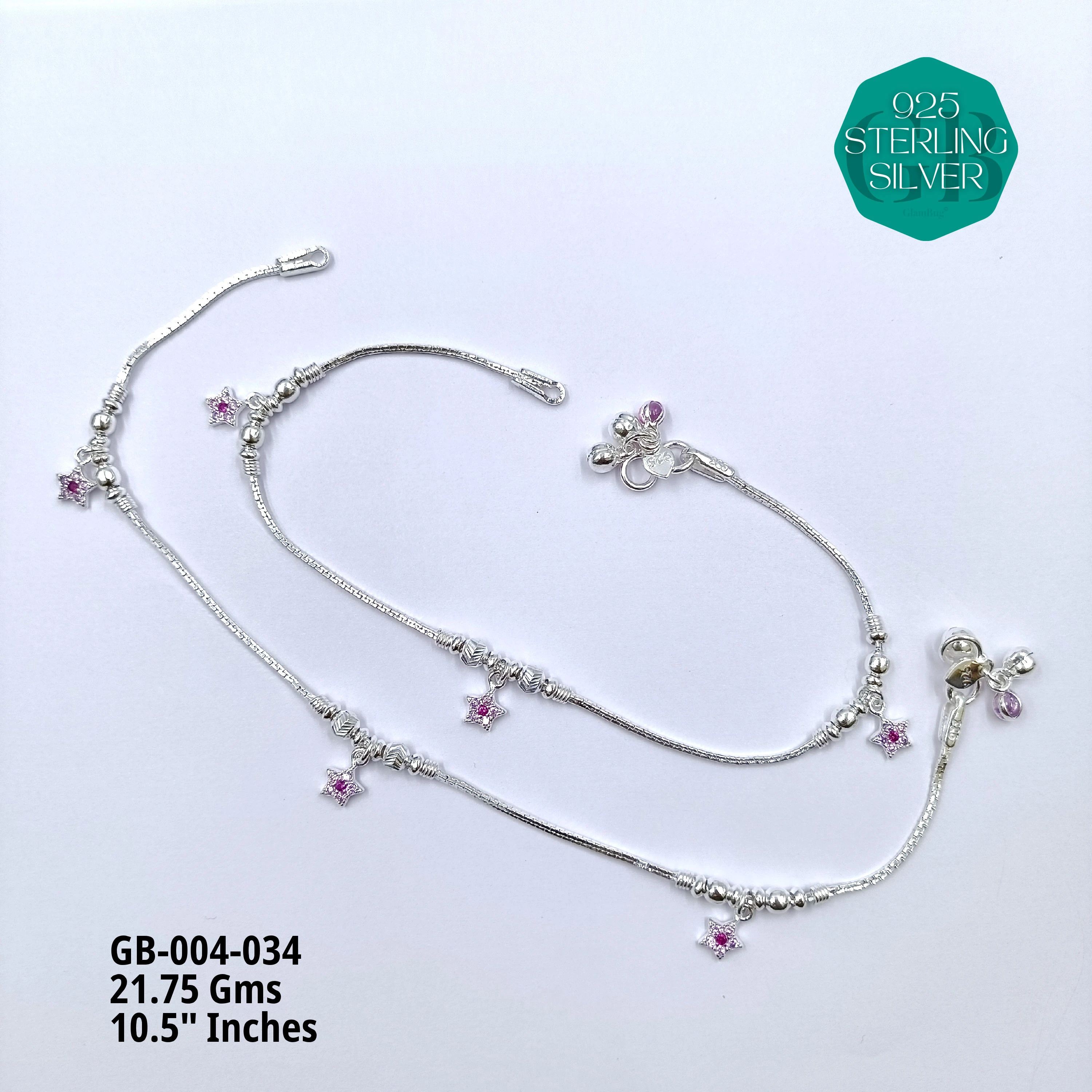HP LIGHT WEIGHT FANCY ANKLET - Premium 925 Silver Jewellery - SKU: GB-004-034 - Hyderabad Silver Importers