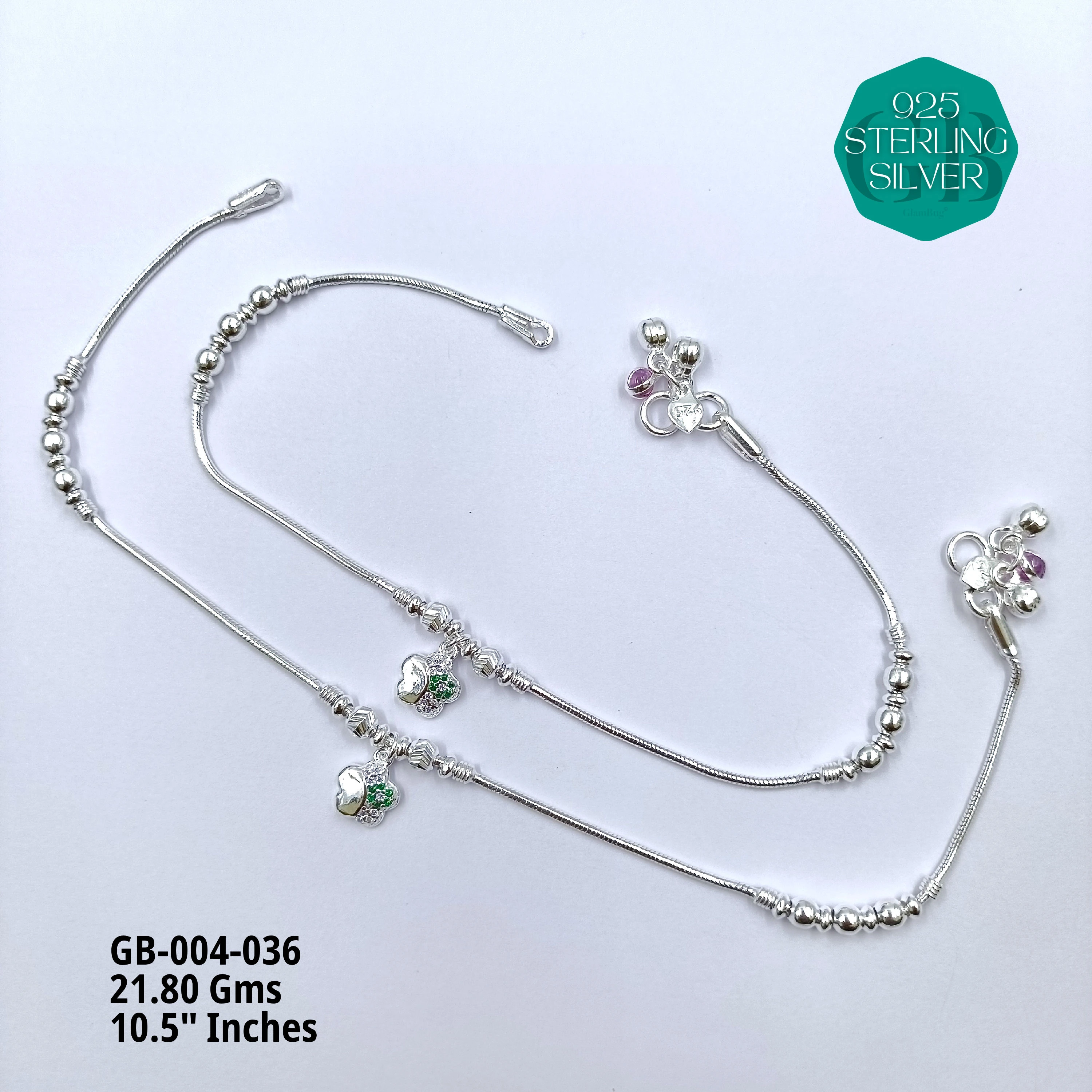 HP LIGHT WEIGHT FANCY ANKLET - Premium 925 Silver Jewellery - SKU: GB-004-036 - Hyderabad Silver Importers