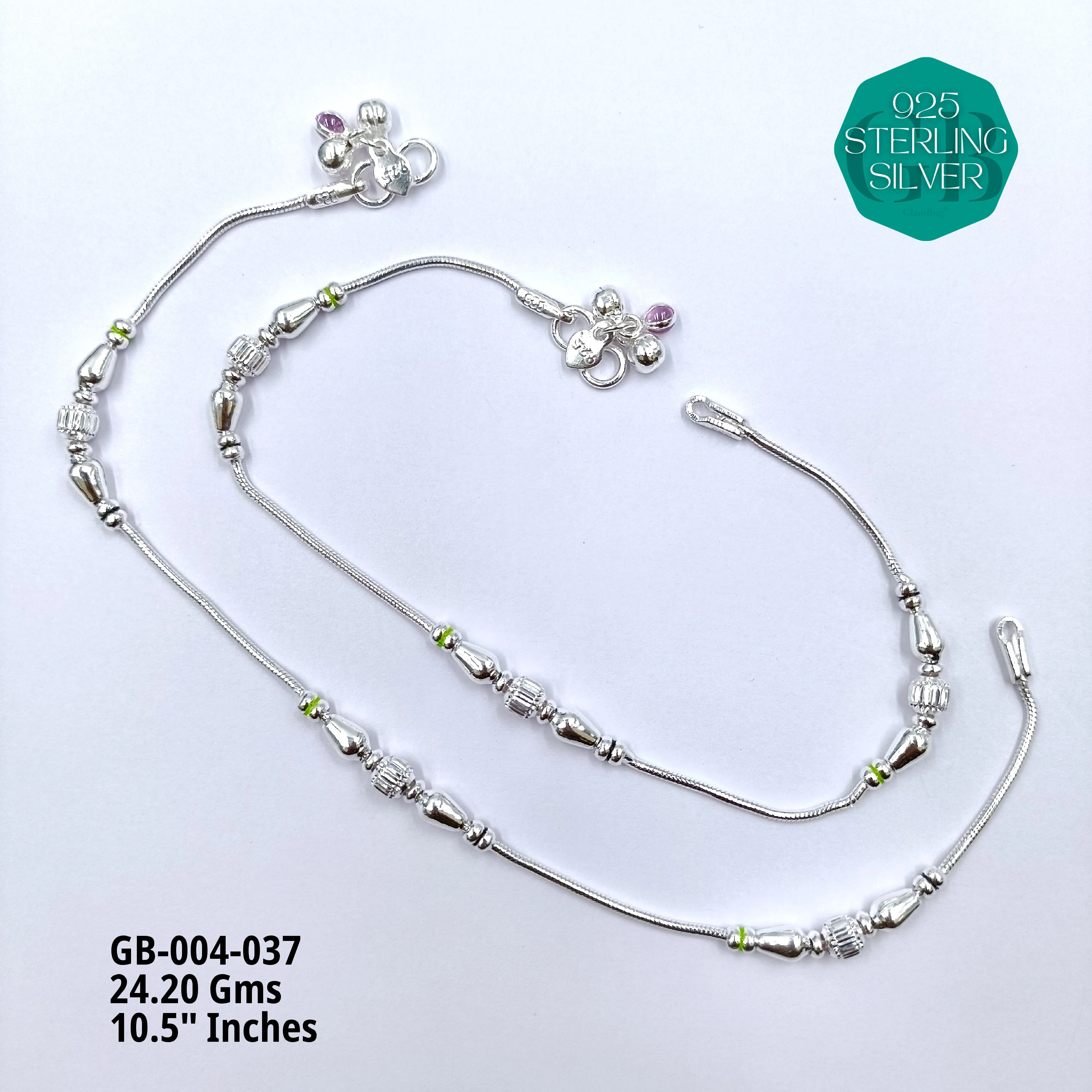HP LIGHT WEIGHT FANCY ANKLET - Premium 925 Silver Jewellery - SKU: GB-004-037 - Hyderabad Silver Importers