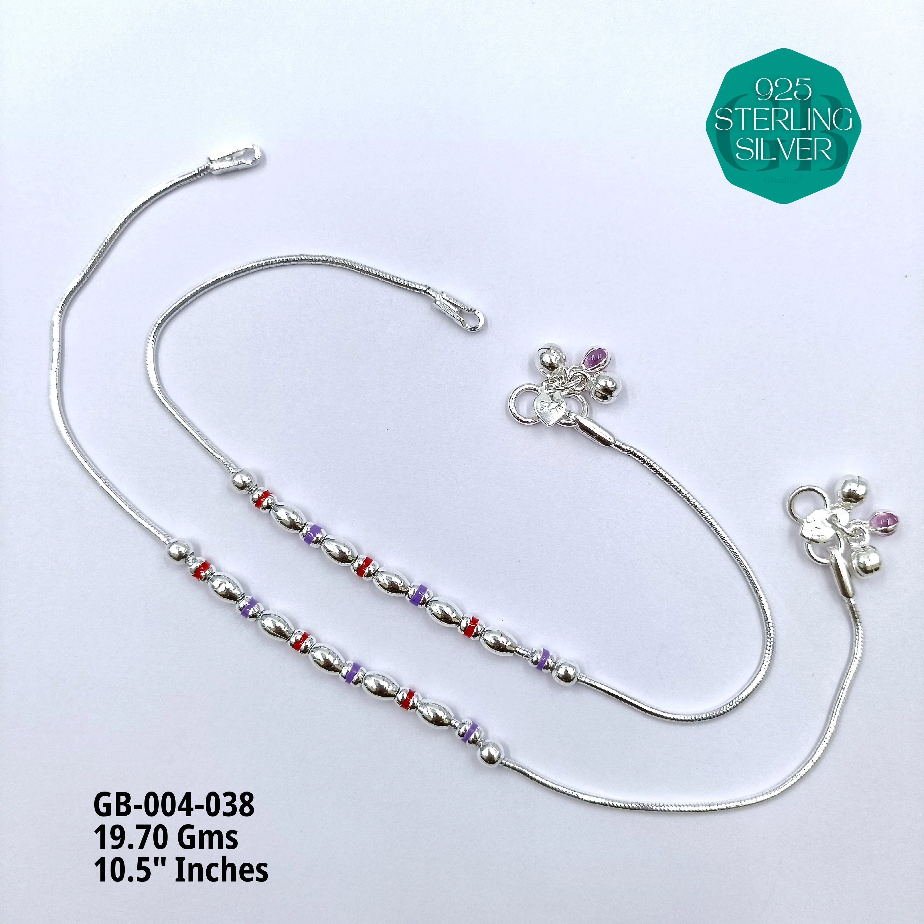 HP LIGHT WEIGHT FANCY ANKLET - Premium 925 Silver Jewellery - SKU: GB-004-038 - Hyderabad Silver Importers