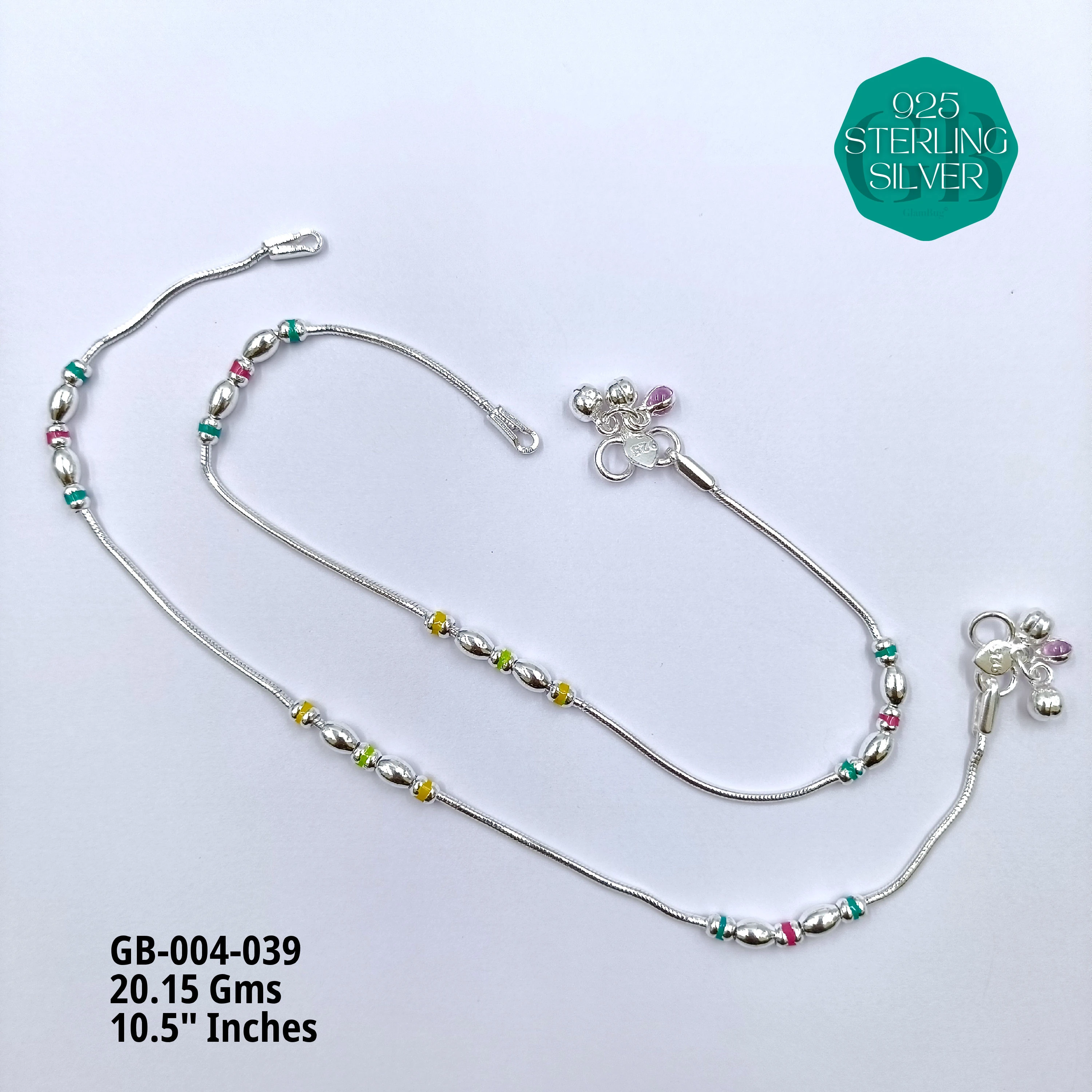 HP LIGHT WEIGHT FANCY ANKLET - Premium 925 Silver Jewellery - SKU: GB-004-039 - Hyderabad Silver Importers