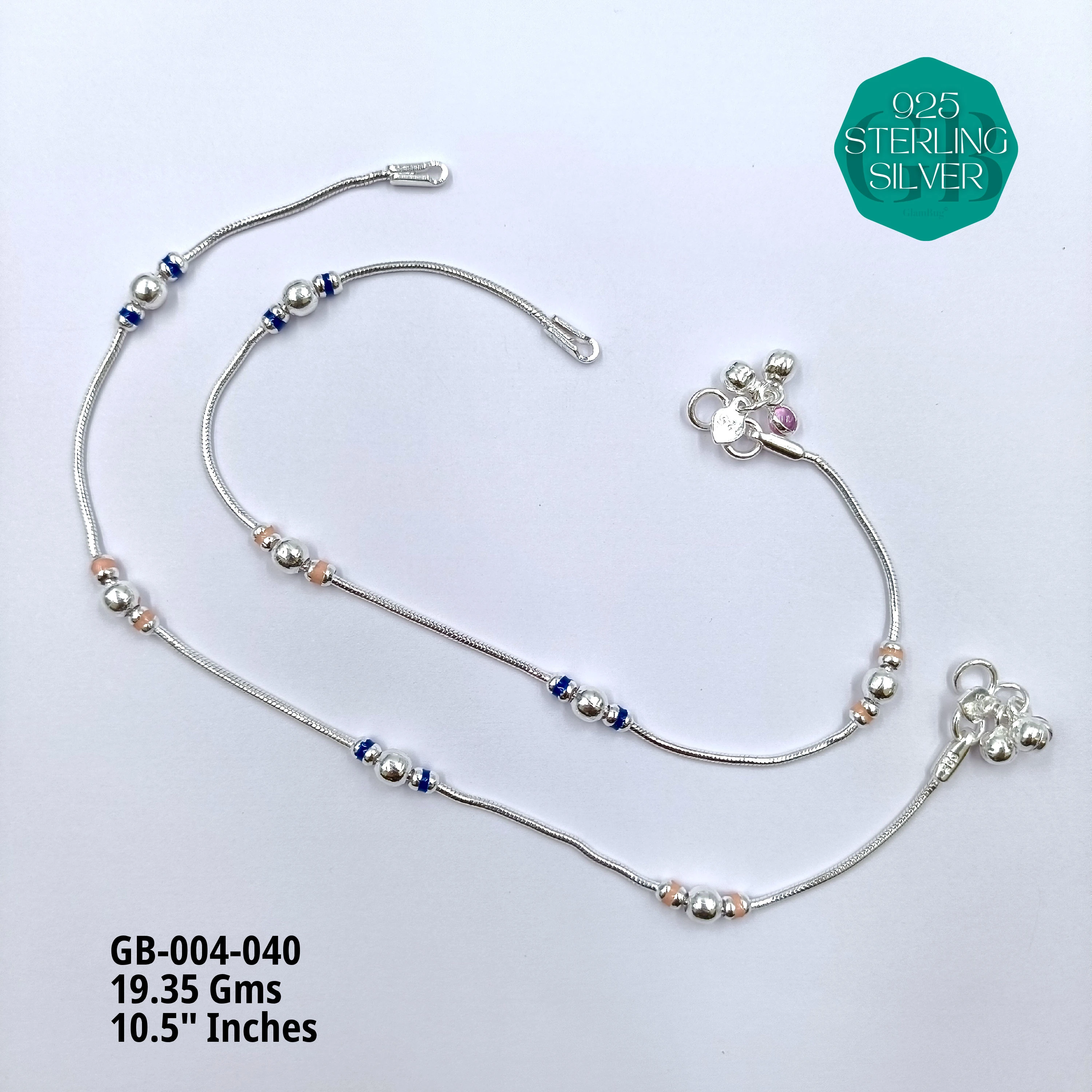 HP LIGHT WEIGHT FANCY ANKLET - Premium 925 Silver Jewellery - SKU: GB-004-040 - Hyderabad Silver Importers