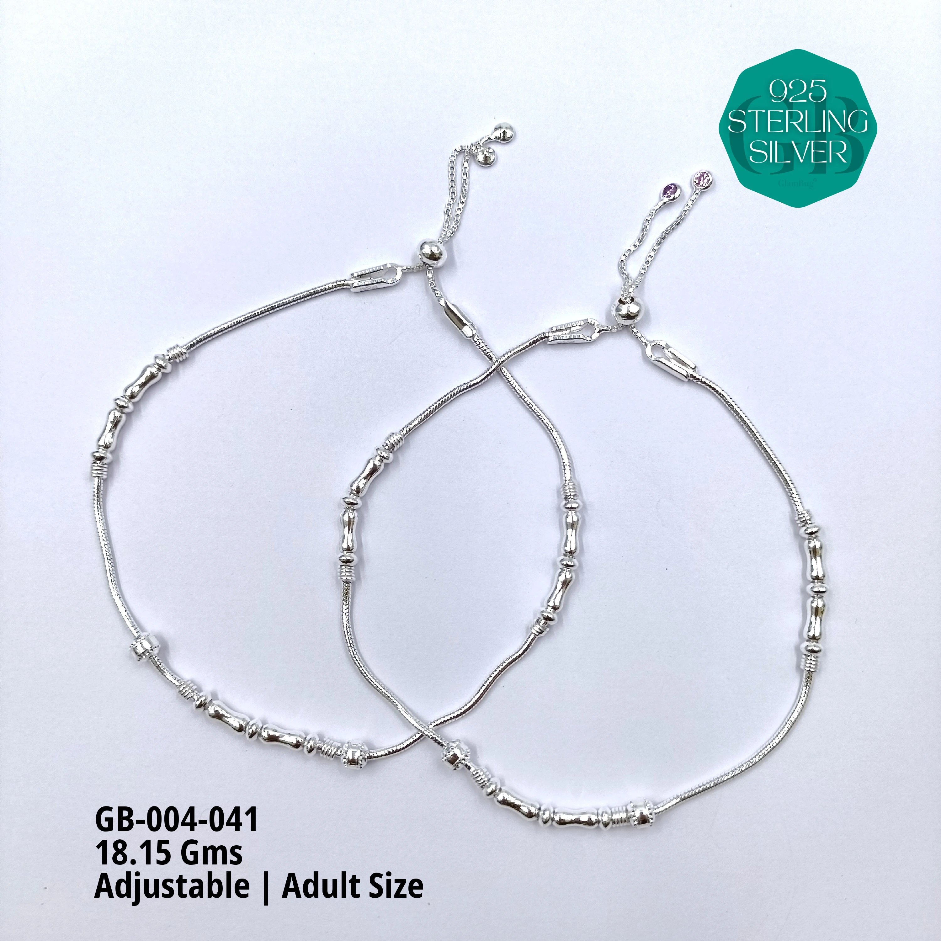 HP LIGHT WEIGHT FANCY ANKLET - Premium 925 Silver Jewellery - SKU: GB-004-041 - Hyderabad Silver Importers