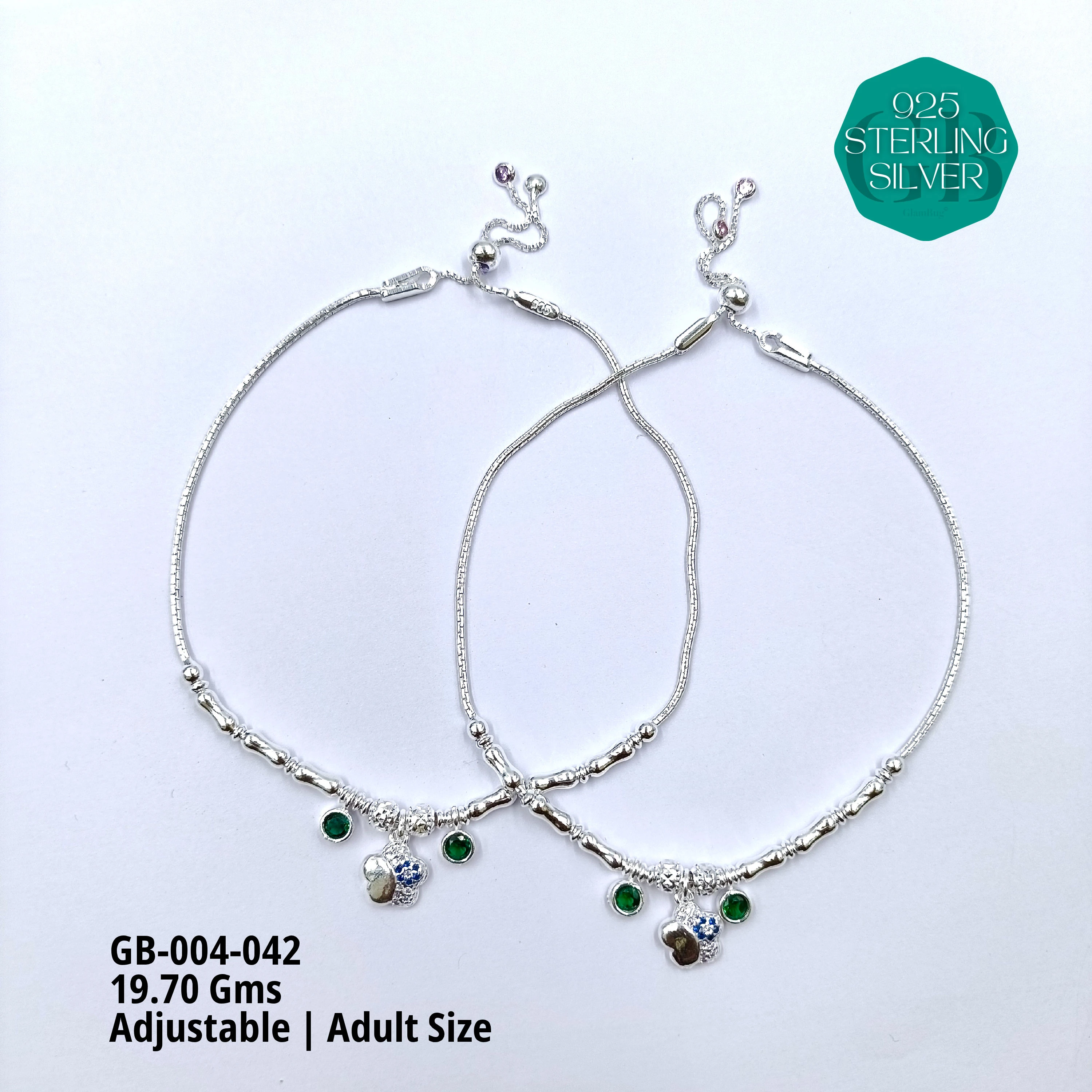 HP LIGHT WEIGHT FANCY ANKLET - Premium 925 Silver Jewellery - SKU: GB-004-042 - Hyderabad Silver Importers
