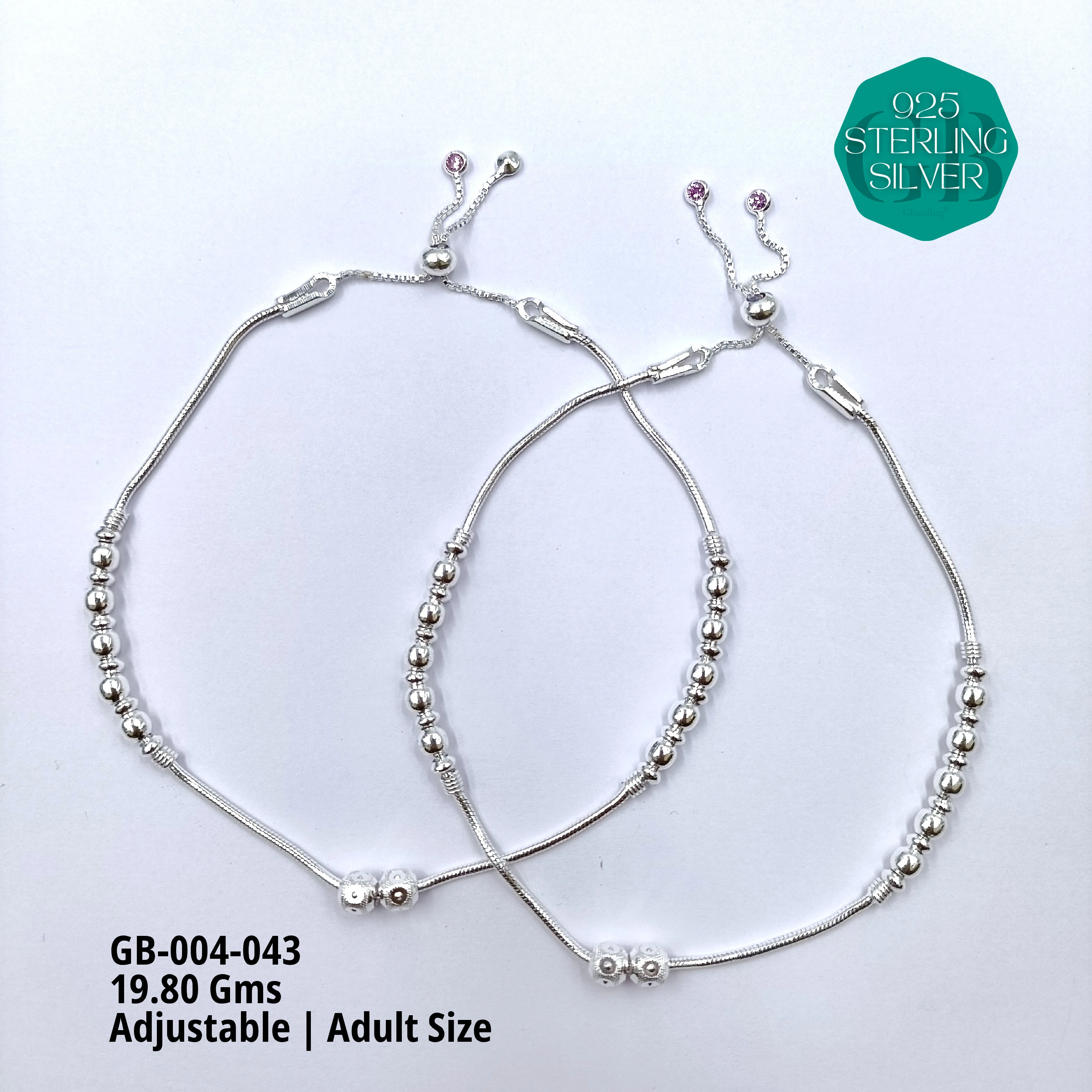 HP LIGHT WEIGHT FANCY ANKLET - Premium 925 Silver Jewellery - SKU: GB-004-043 - Hyderabad Silver Importers