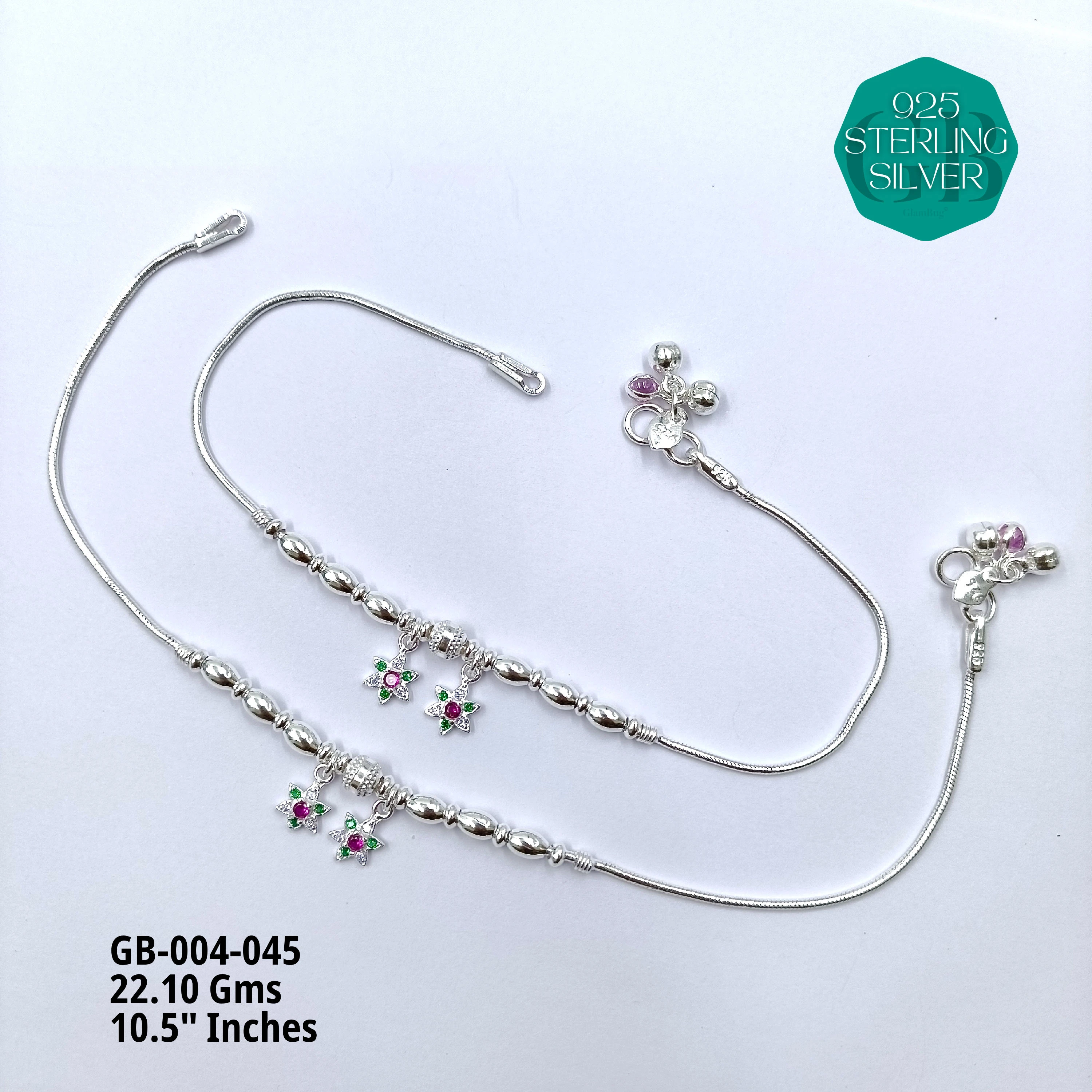 HP LIGHT WEIGHT FANCY ANKLET - Premium 925 Silver Jewellery - SKU: GB-004-045 - Hyderabad Silver Importers