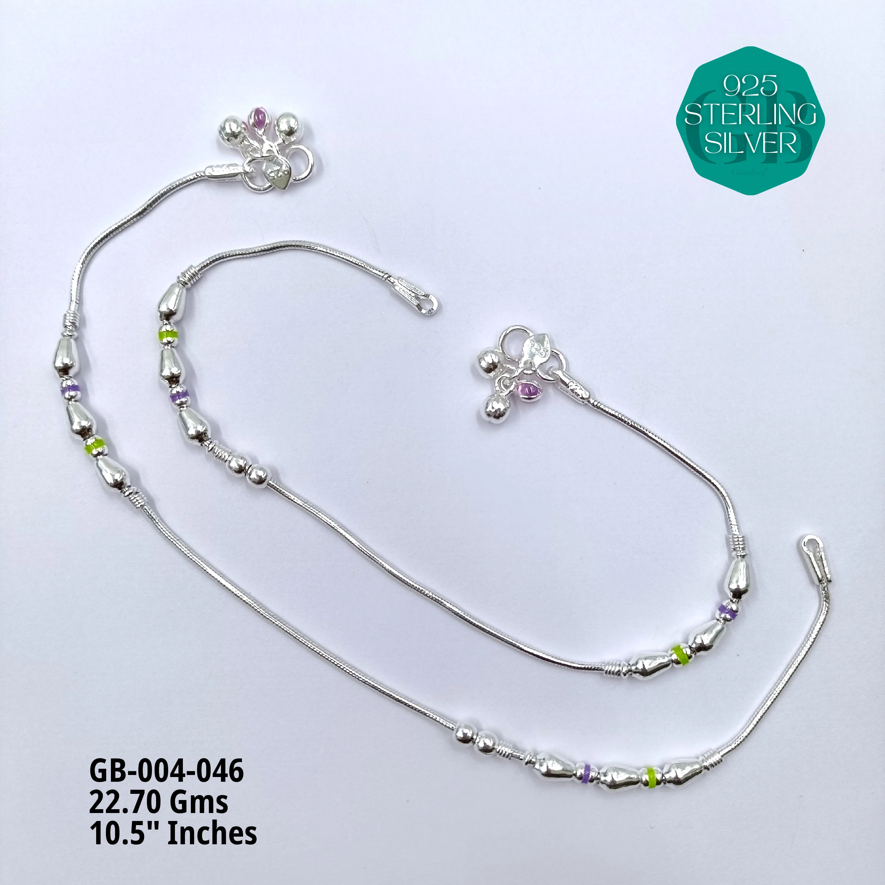 HP LIGHT WEIGHT FANCY ANKLET - Premium 925 Silver Jewellery - SKU: GB-004-046 - Hyderabad Silver Importers