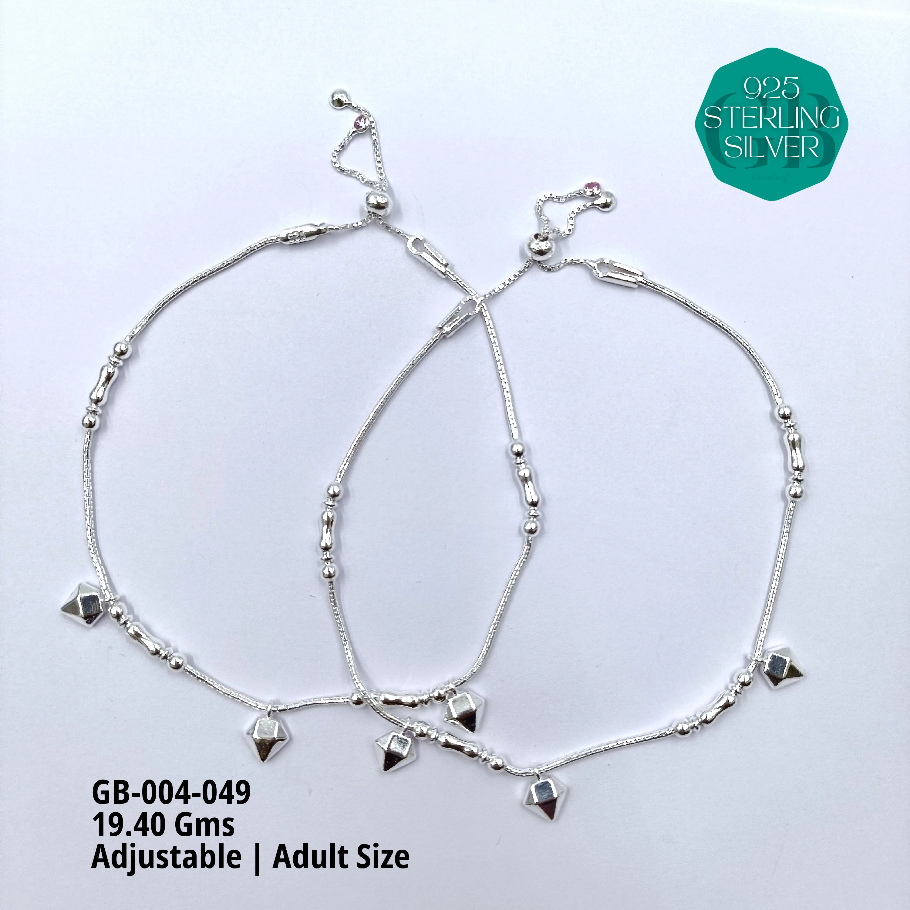 HP LIGHT WEIGHT FANCY ANKLET - Premium 925 Silver Jewellery - SKU: GB-004-049 - Hyderabad Silver Importers