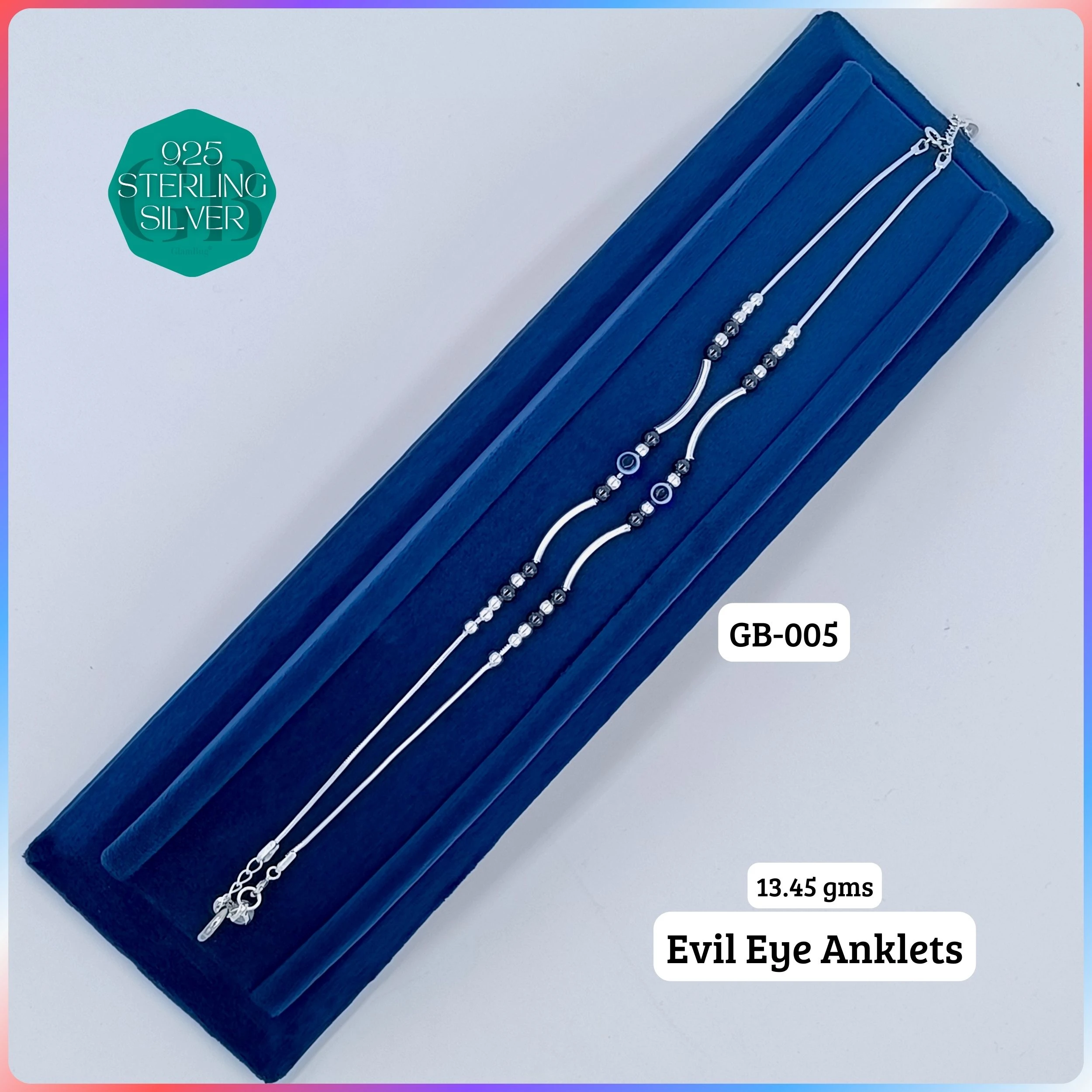 HP EVIL EYE ANKLET - Premium 925 Silver Jewellery - SKU: GB-005-007 - Hyderabad Silver Importers