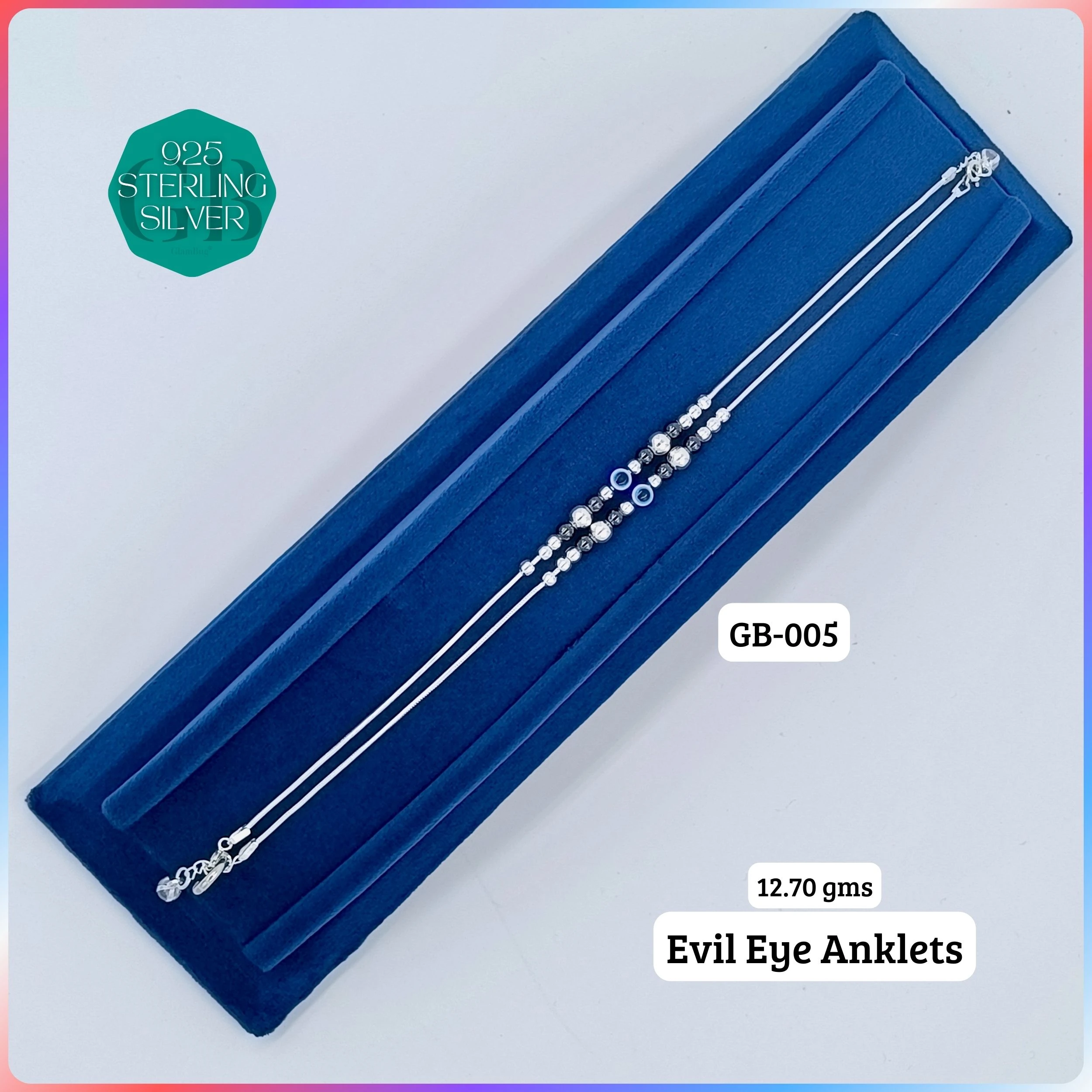 HP EVIL EYE ANKLET - Premium 925 Silver Jewellery - SKU: GB-005-008 - Hyderabad Silver Importers