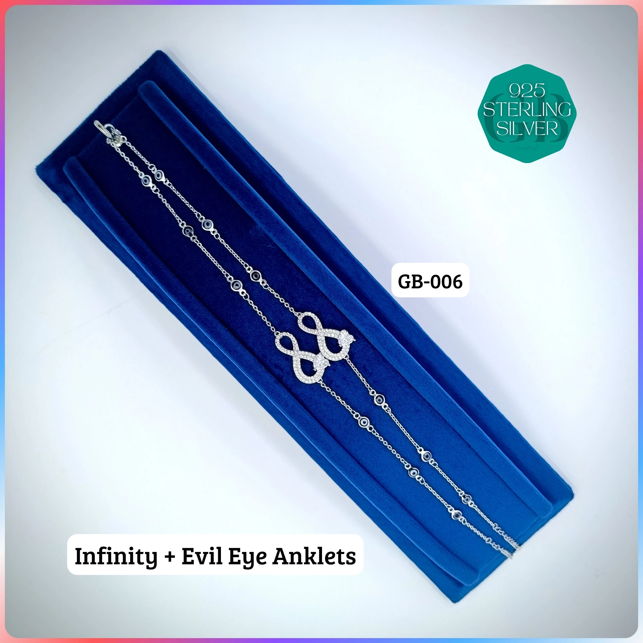 EVIL EYE INFINITY ANKLETS - Premium 925 Silver Jewellery - SKU: GB-006-022 - Hyderabad Silver Importers