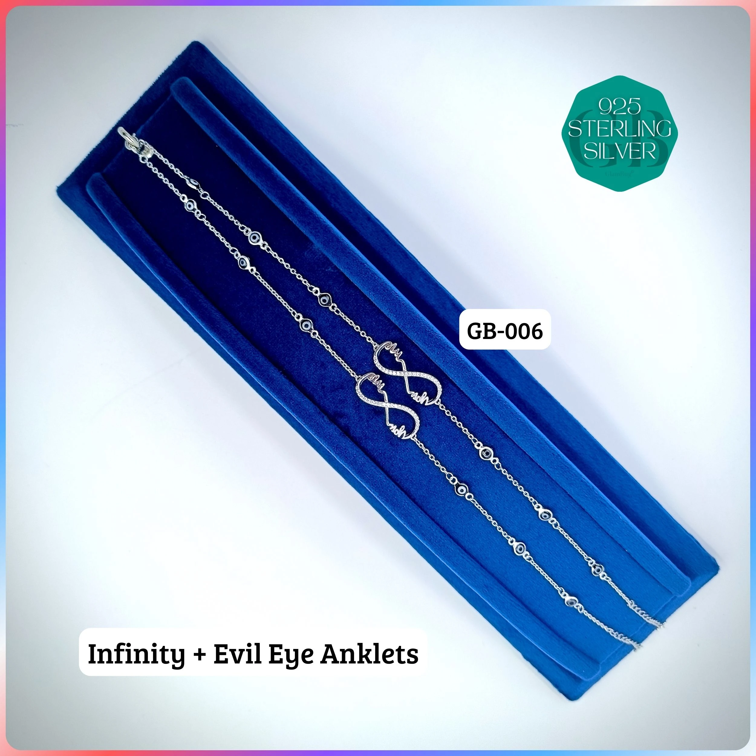 EVIL EYE INFINITY ANKLETS - Premium 925 Silver Jewellery - SKU: GB-006-026 - Hyderabad Silver Importers