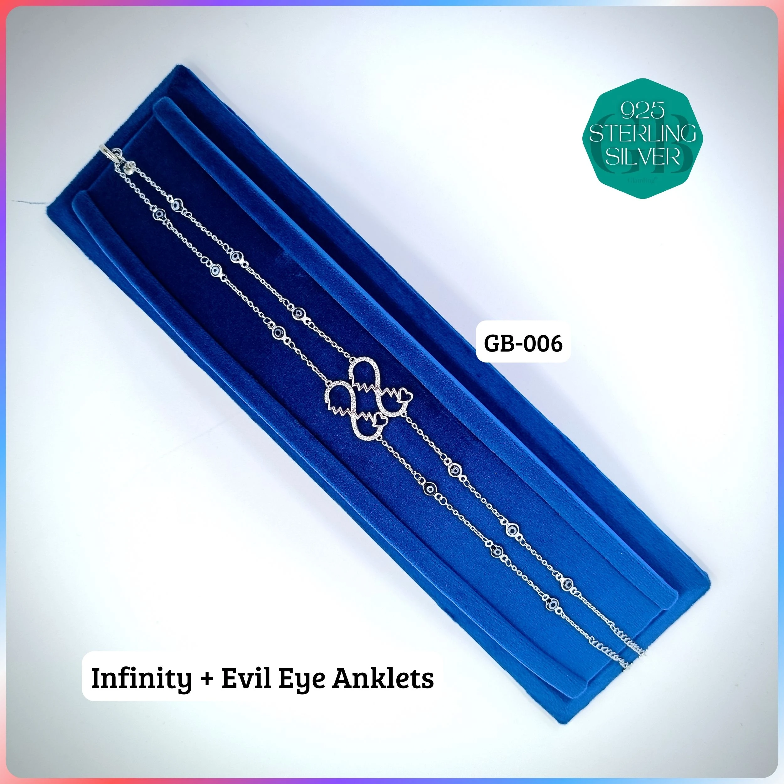 EVIL EYE INFINITY ANKLETS - Premium 925 Silver Jewellery - SKU: GB-006-027 - Hyderabad Silver Importers