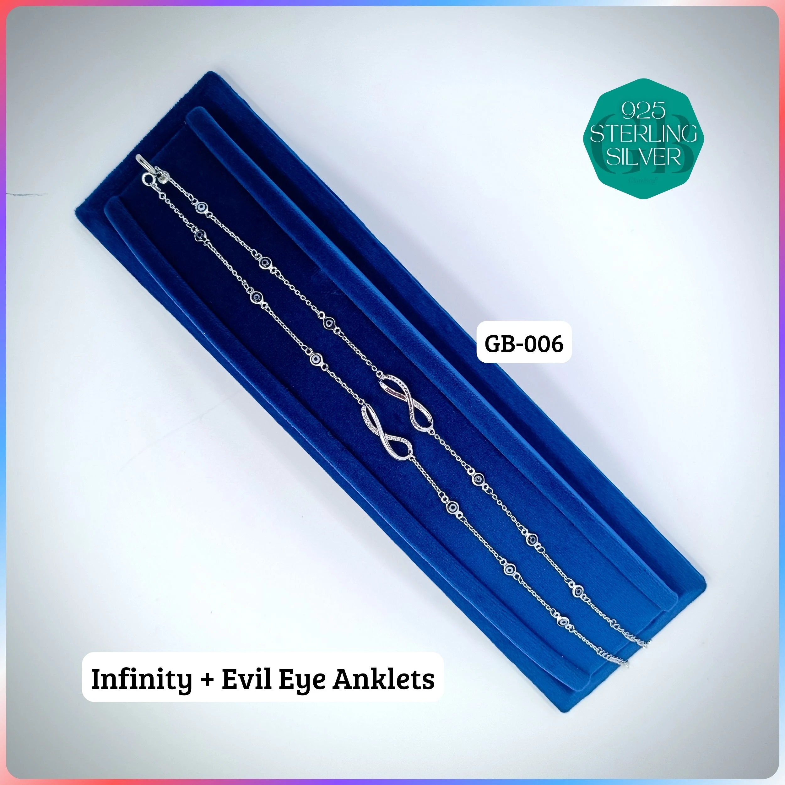EVIL EYE INFINITY ANKLETS - Premium 925 Silver Jewellery - SKU: GB-006-029 - Hyderabad Silver Importers