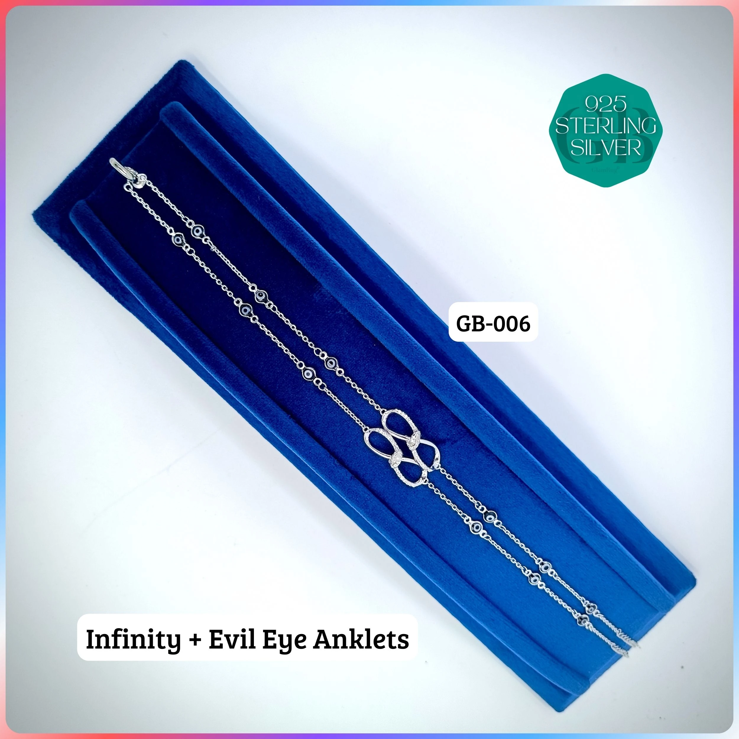 EVIL EYE INFINITY ANKLETS - Premium 925 Silver Jewellery - SKU: GB-006-033 - Hyderabad Silver Importers