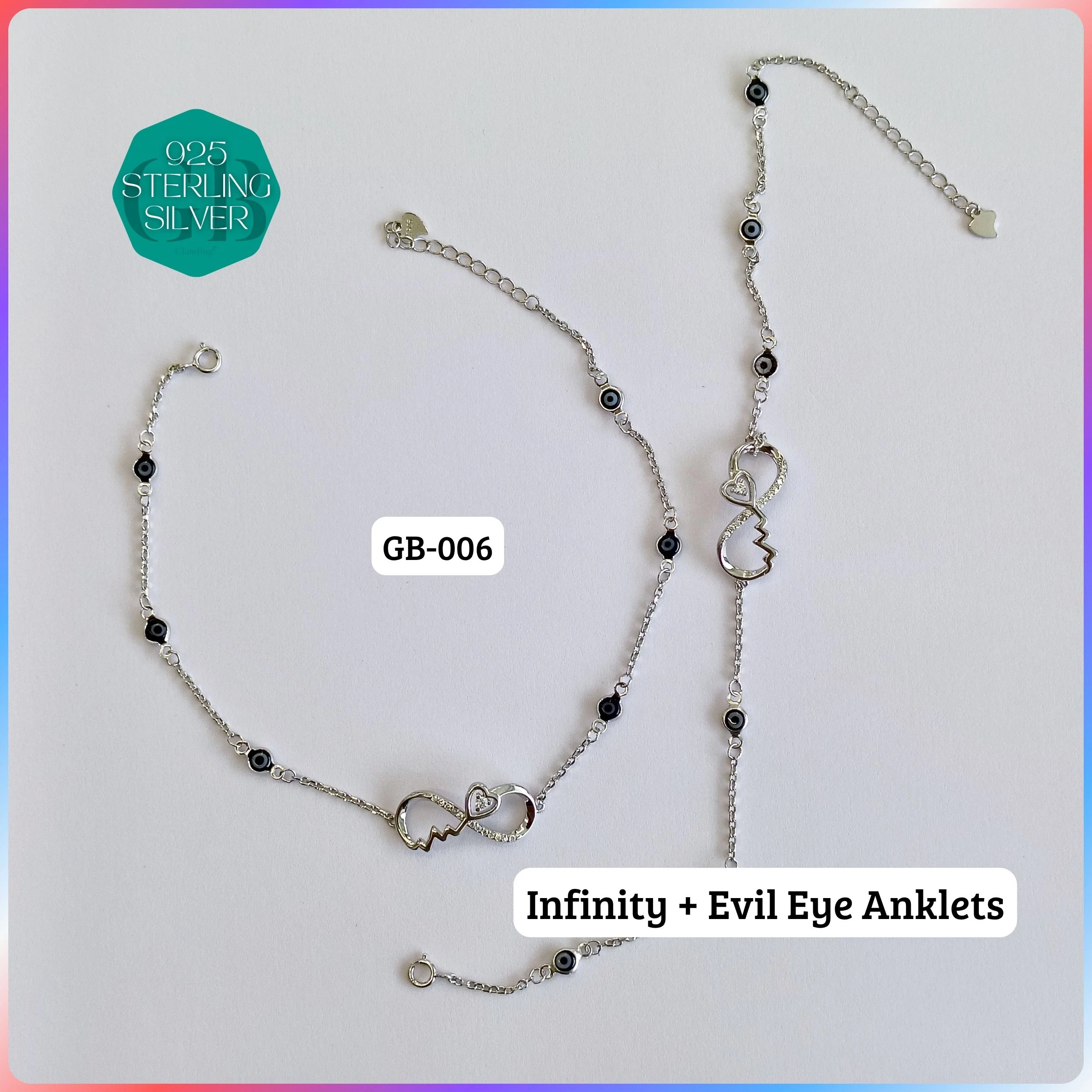 EVIL EYE INFINITY ANKLETS - Premium 925 Silver Jewellery - SKU: GB-006-034 - Hyderabad Silver Importers