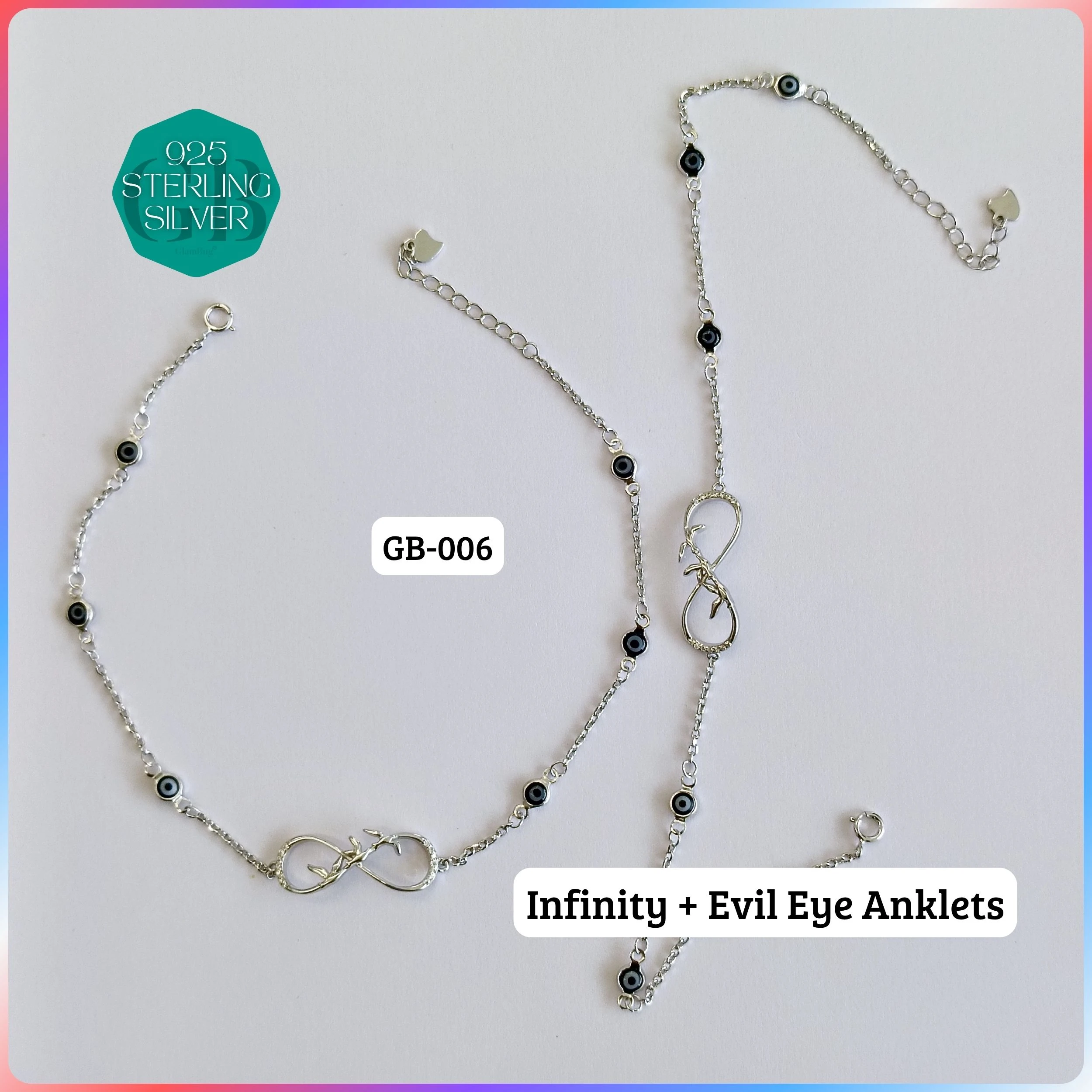EVIL EYE INFINITY ANKLETS - Premium 925 Silver Jewellery - SKU: GB-006-035 - Hyderabad Silver Importers