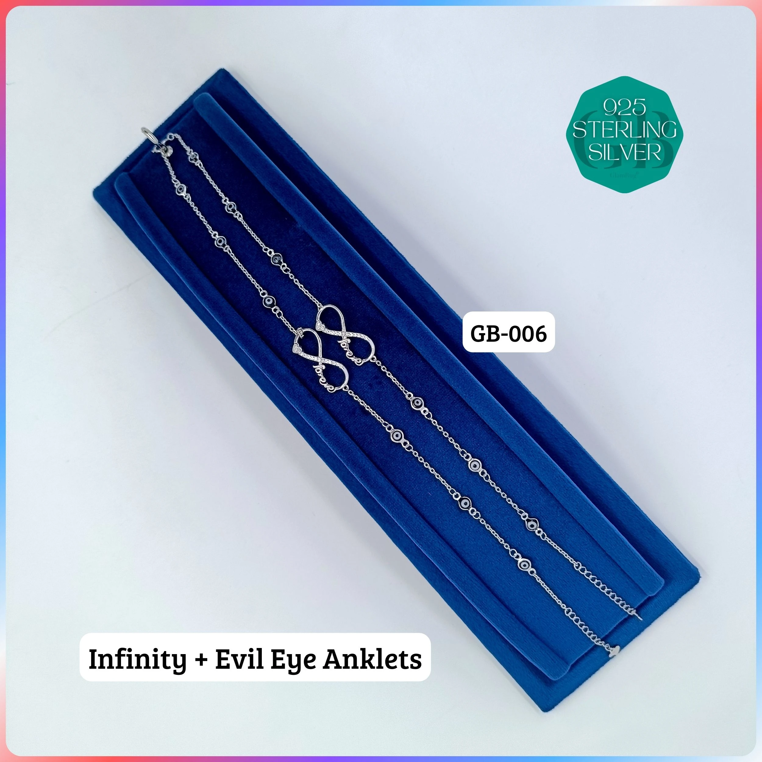 EVIL EYE INFINITY ANKLETS - Premium 925 Silver Jewellery - SKU: GB-006-038 - Hyderabad Silver Importers