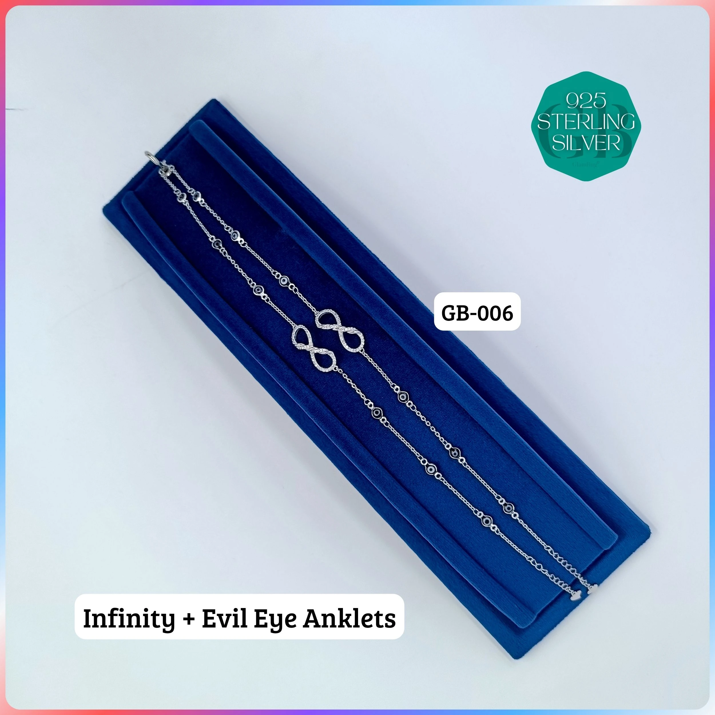 EVIL EYE INFINITY ANKLETS - Premium 925 Silver Jewellery - SKU: GB-006-040 - Hyderabad Silver Importers