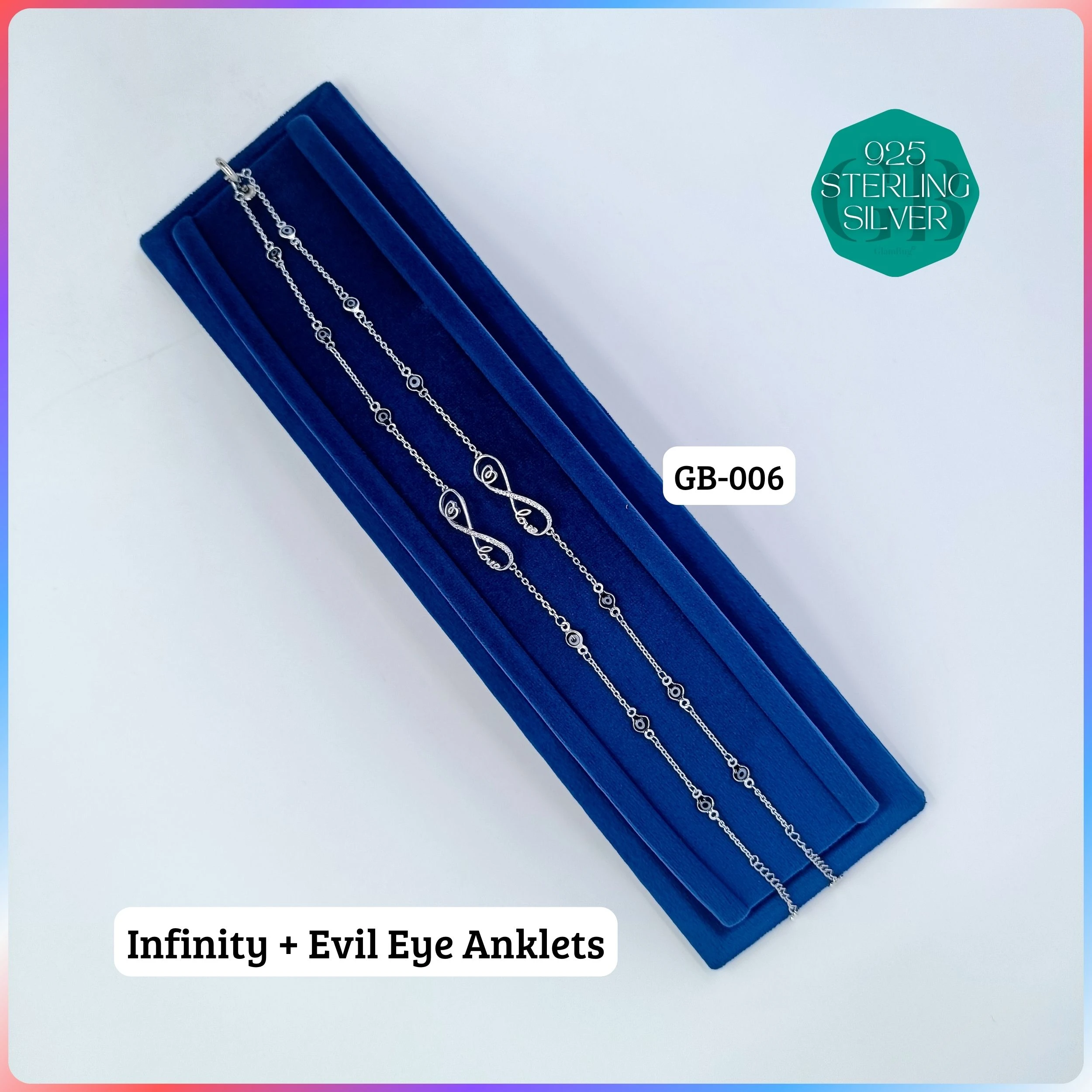 EVIL EYE INFINITY ANKLETS - Premium 925 Silver Jewellery - SKU: GB-006-041 - Hyderabad Silver Importers