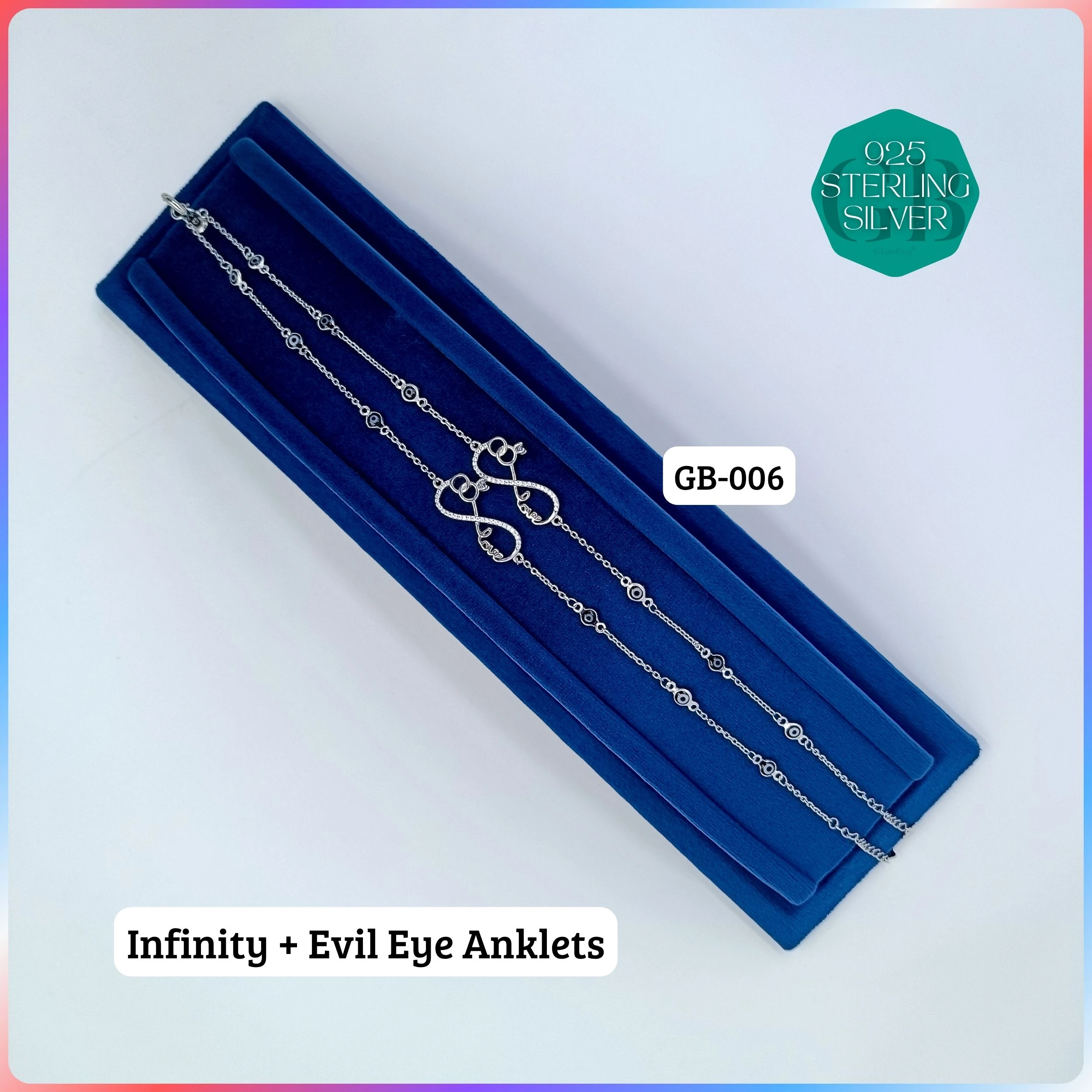EVIL EYE INFINITY ANKLETS - Premium 925 Silver Jewellery - SKU: GB-006-043 - Hyderabad Silver Importers