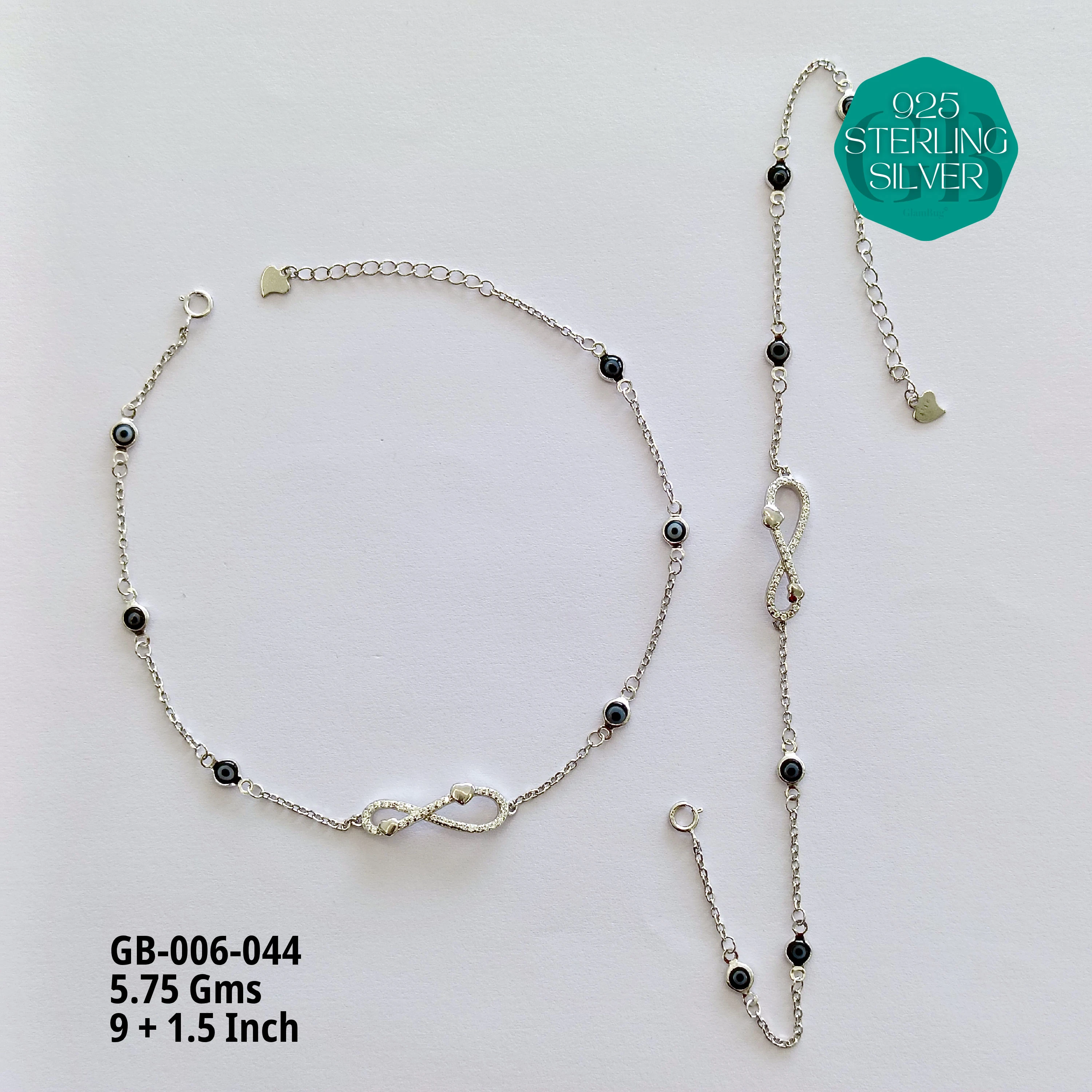 EVIL EYE INFINITY ANKLETS - Premium 925 Silver Jewellery - SKU: GB-006-044 - Hyderabad Silver Importers