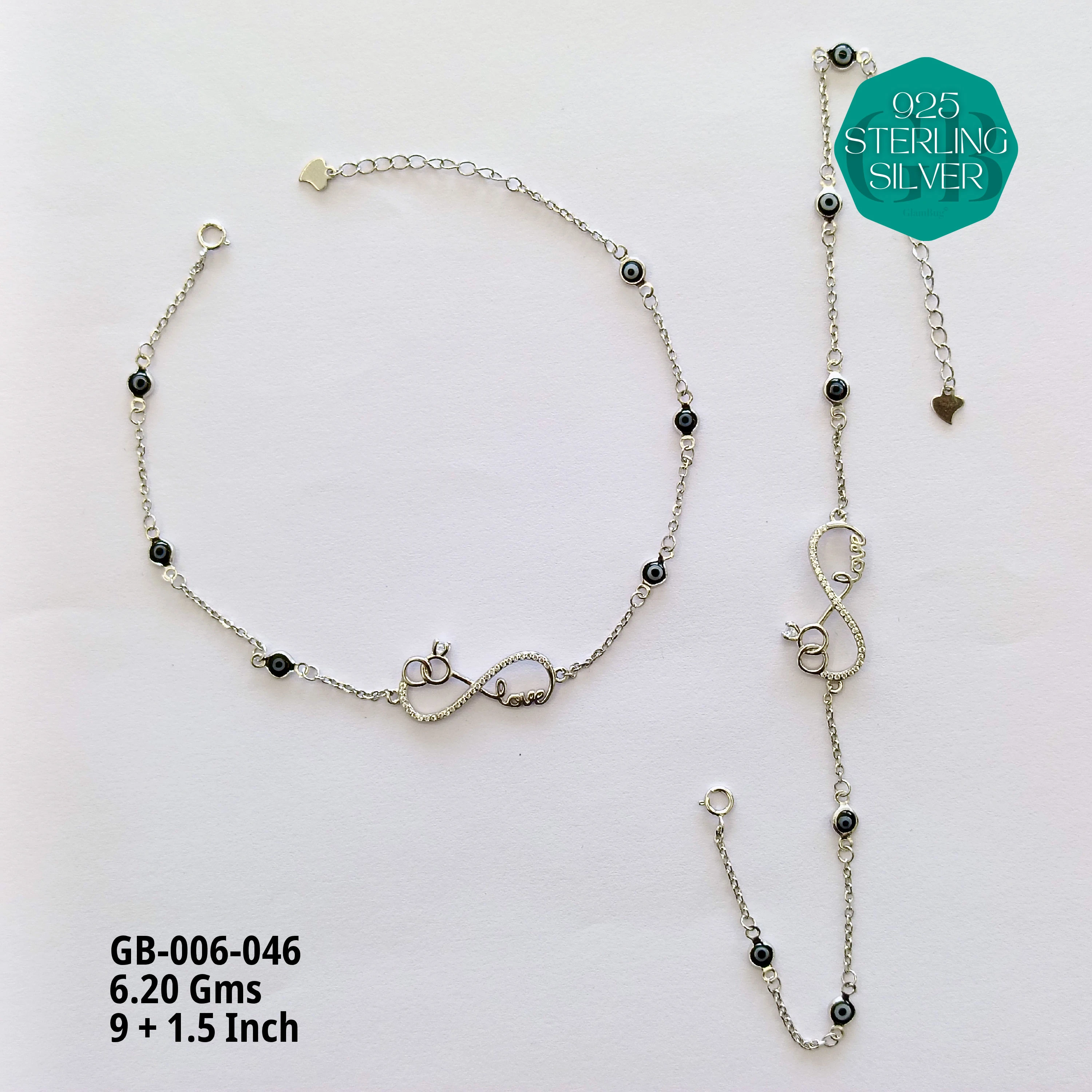 EVIL EYE INFINITY ANKLETS - Premium 925 Silver Jewellery - SKU: GB-006-046 - Hyderabad Silver Importers