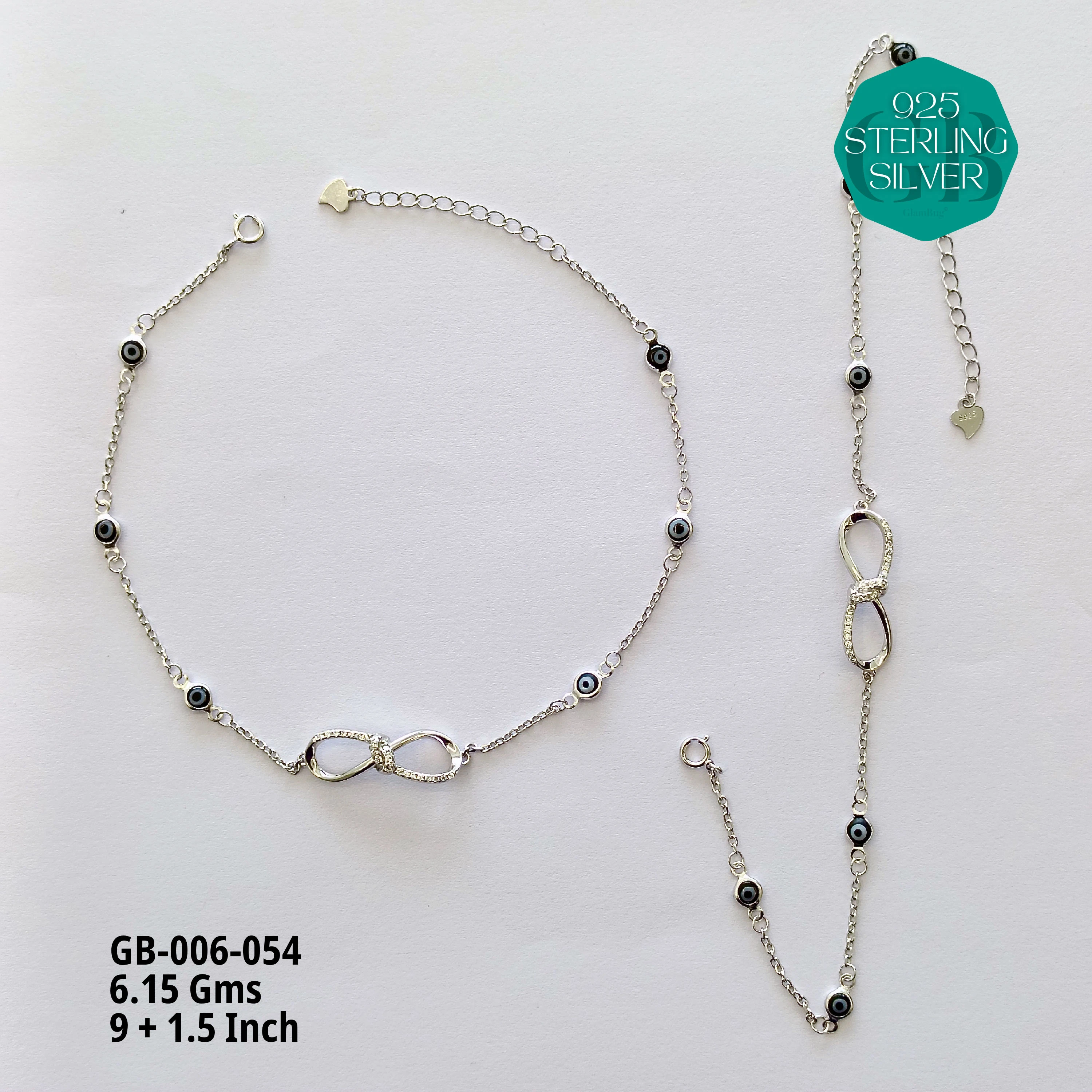 EVIL EYE INFINITY ANKLETS - Premium 925 Silver Jewellery - SKU: GB-006-054 - Hyderabad Silver Importers