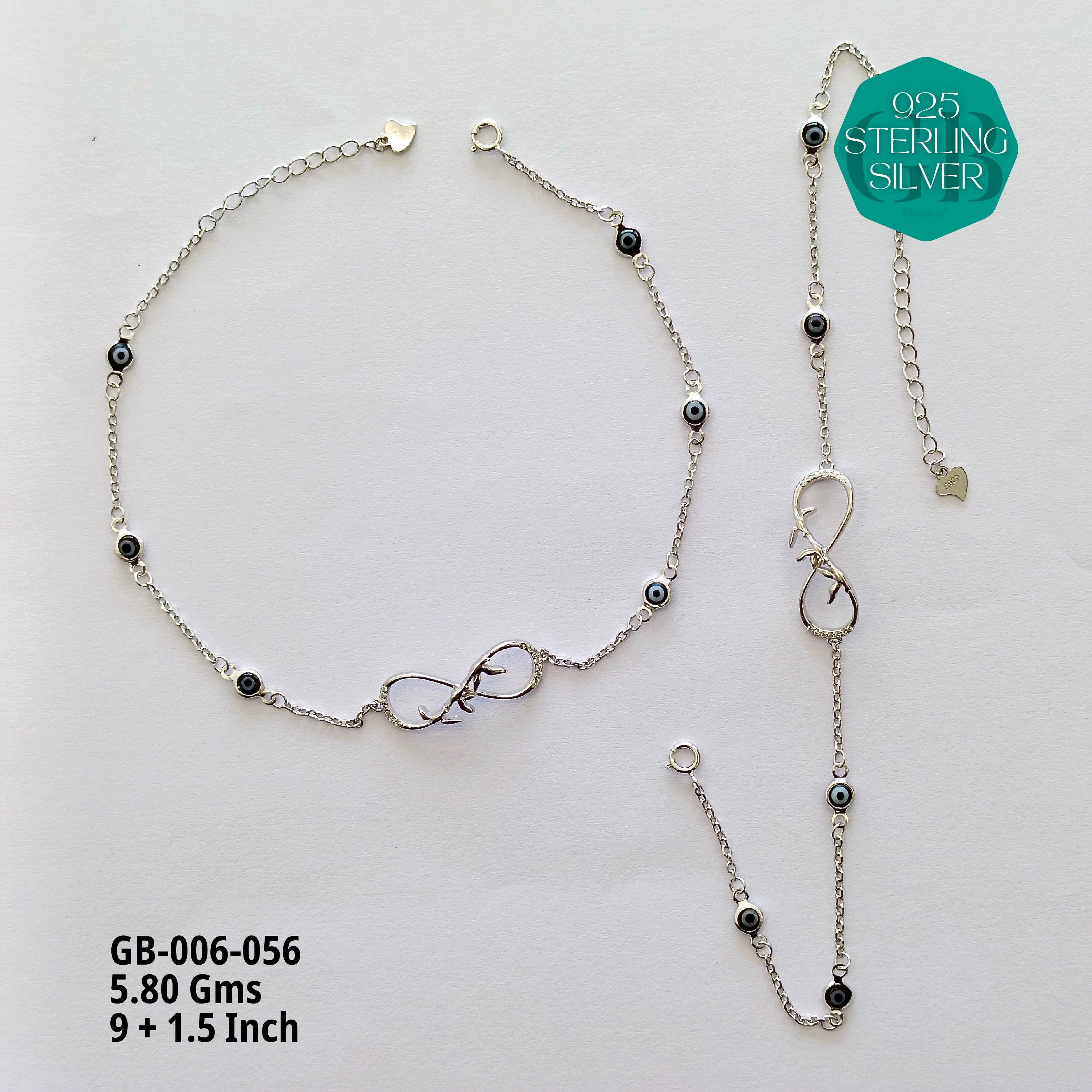 EVIL EYE INFINITY ANKLETS - Premium 925 Silver Jewellery - SKU: GB-006-056 - Hyderabad Silver Importers