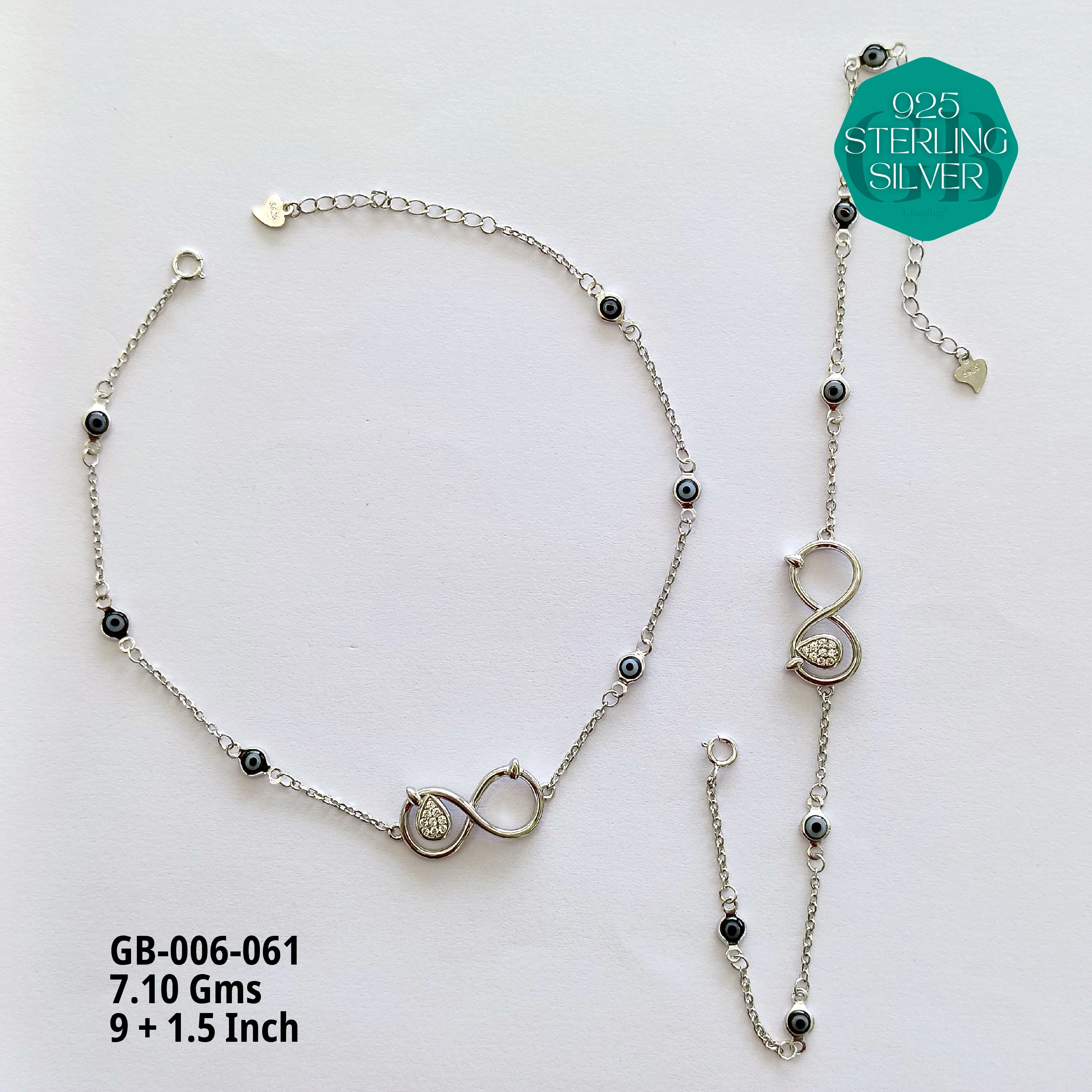 EVIL EYE INFINITY ANKLETS - Premium 925 Silver Jewellery - SKU: GB-006-061 - Hyderabad Silver Importers