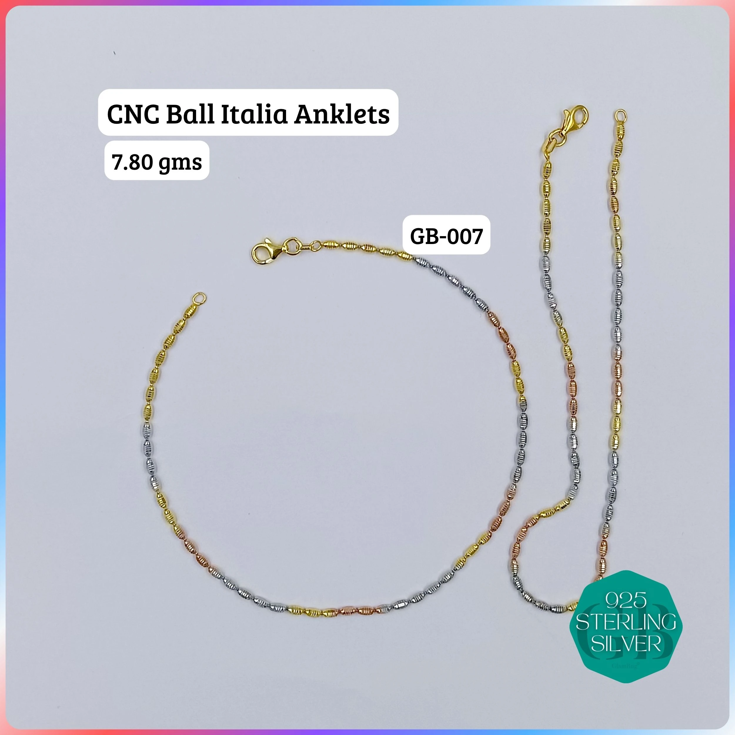 ITALY CNC BALL ANKLET - Premium 925 Silver Jewellery - SKU: GB-007-003 - Hyderabad Silver Importers