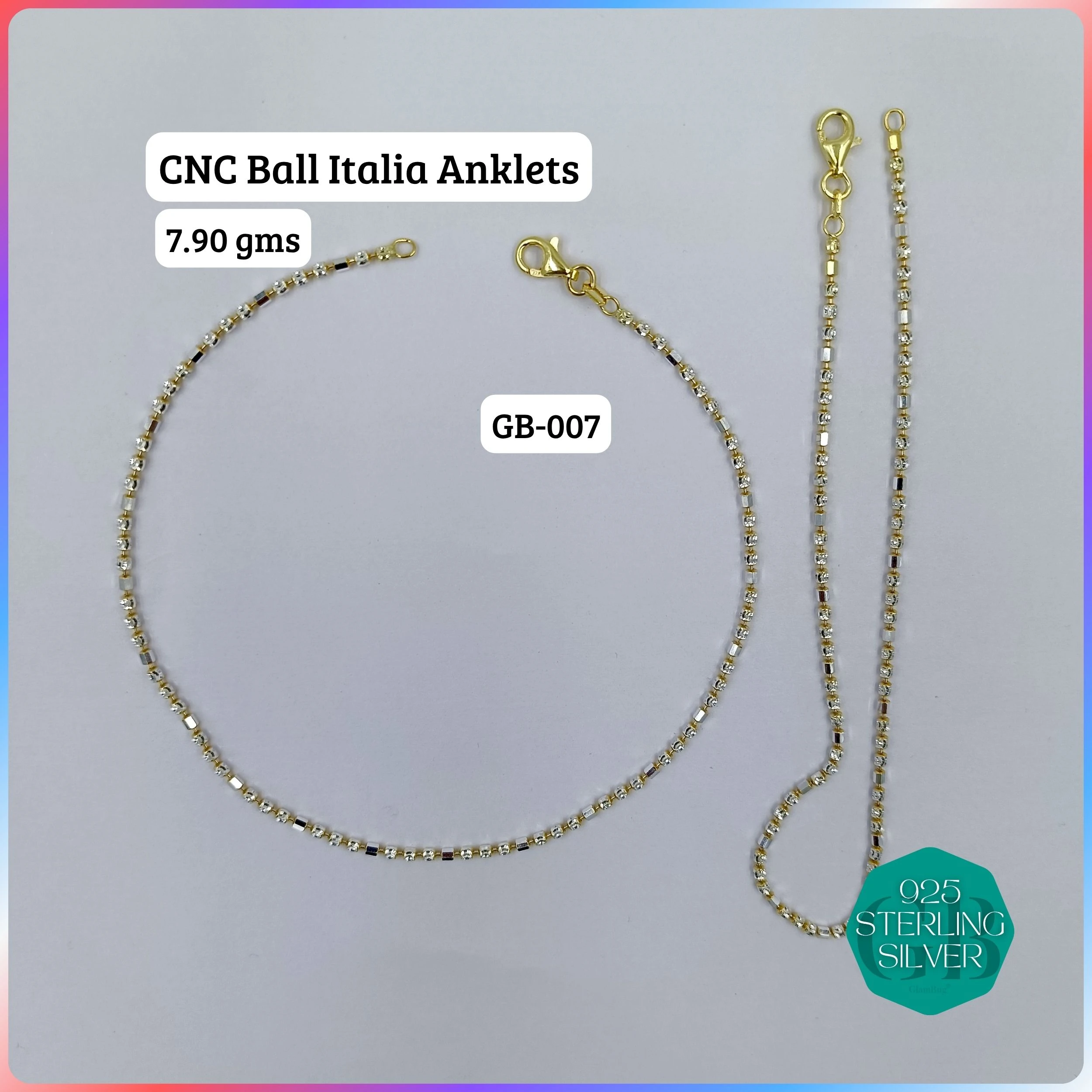 ITALY CNC BALL ANKLET - Premium 925 Silver Jewellery - SKU: GB-007-005 - Hyderabad Silver Importers