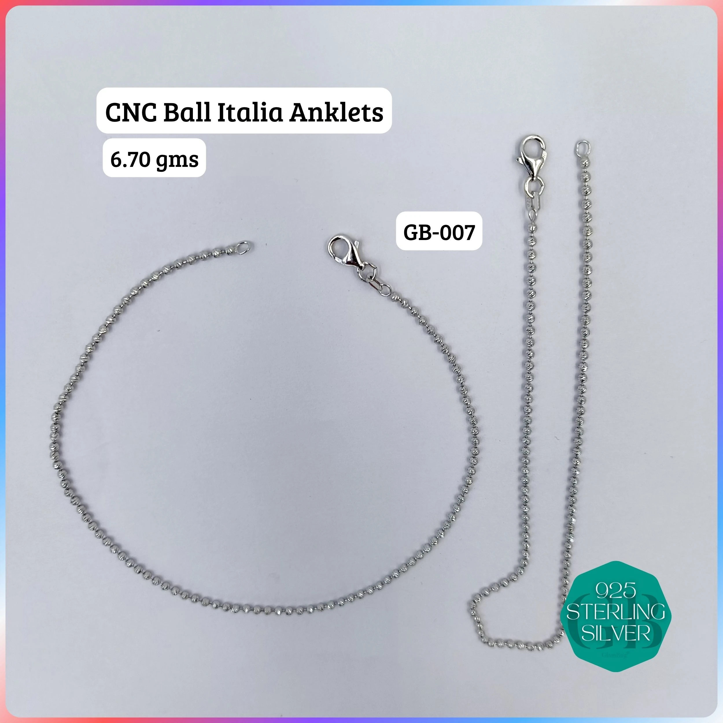 ITALY CNC BALL ANKLET - Premium 925 Silver Jewellery - SKU: GB-007-006 - Hyderabad Silver Importers